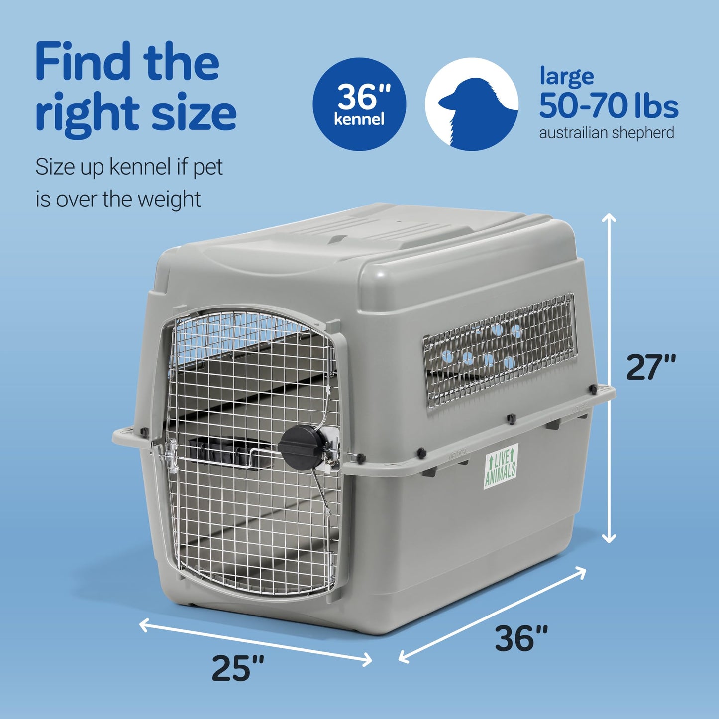 Petmate Sky Kennel - For Air and Travel, Airline Compliant Dog Crate for Pets up 15-30 lbs, Heavy Duty Dog Kennel, Made in the USA- 28 Inches