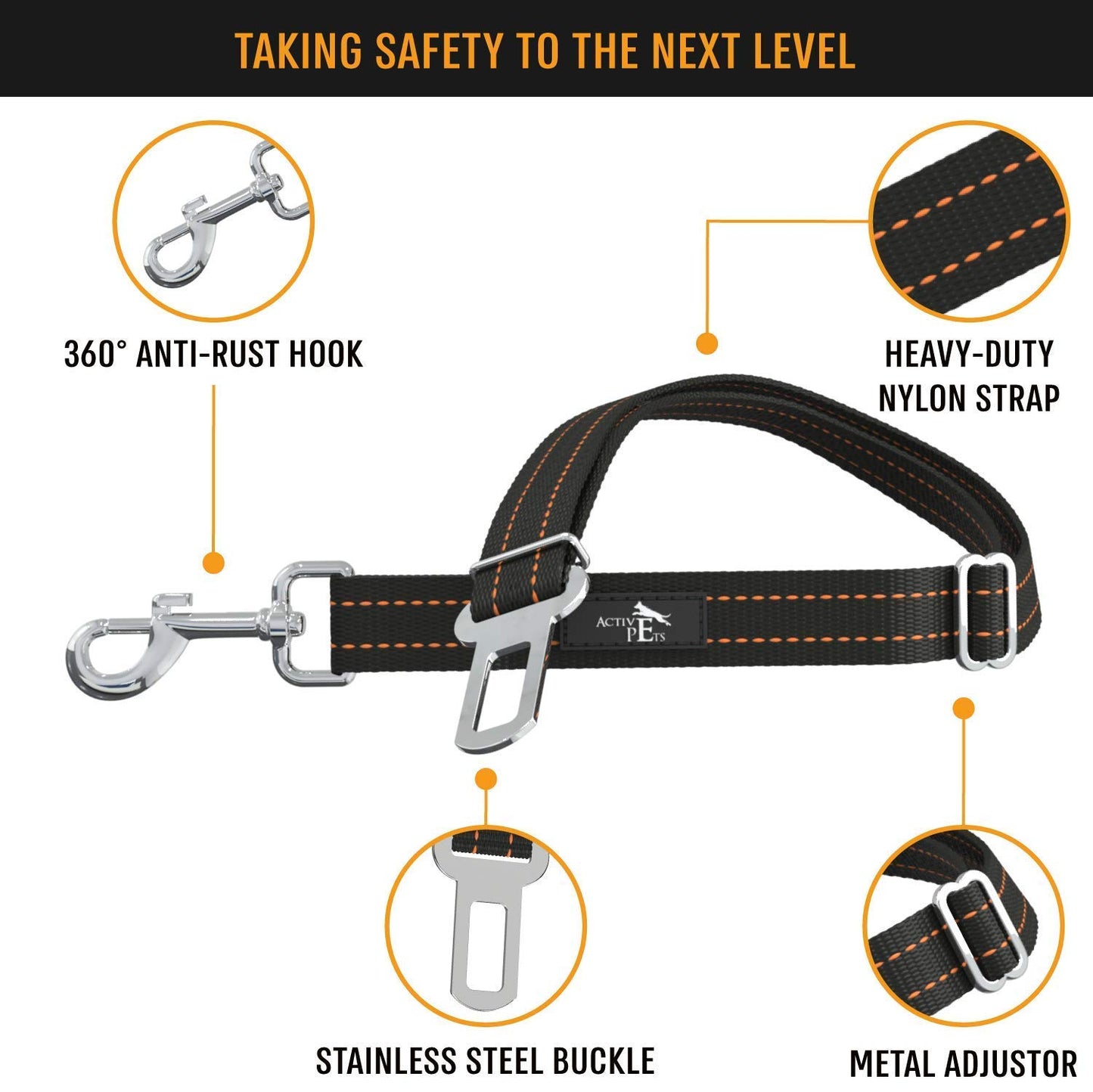Active Pets Orange Car Seat Belt for Dogs, Attaches to Harness & Collar, Adjustable 18" - 24" Travel Restraint System Fits Small - Large Pups for Safety & Comfort, Essential Pet Supplies & Accessories