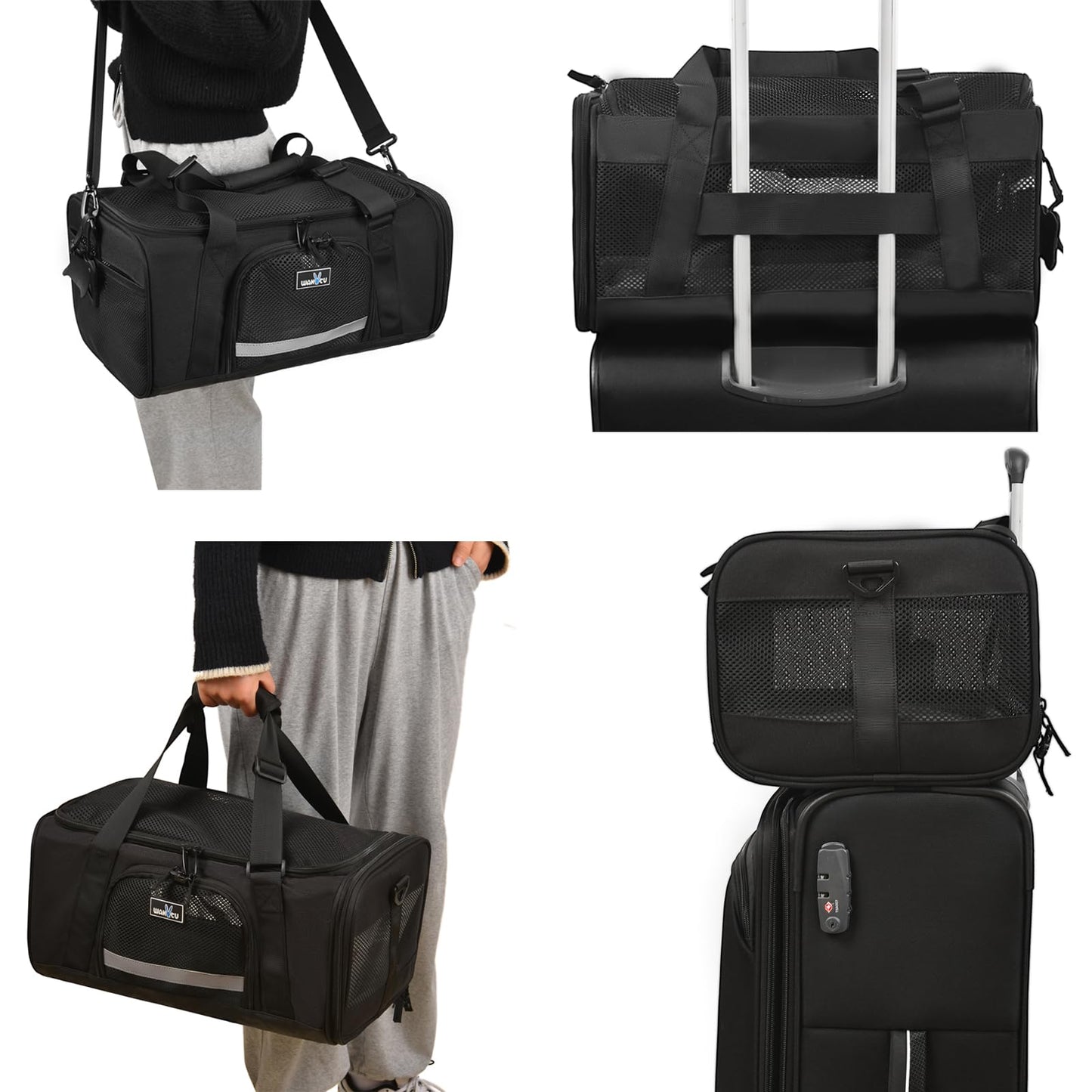 TSA Approved Pet Carrier for Small Cats Dogs, Travel Bag with Adequate Ventilation, 5 Mesh Windows, 3 Entrance, Locking Safety Zippers, Padded Shoulder and Carrying Strap, Small