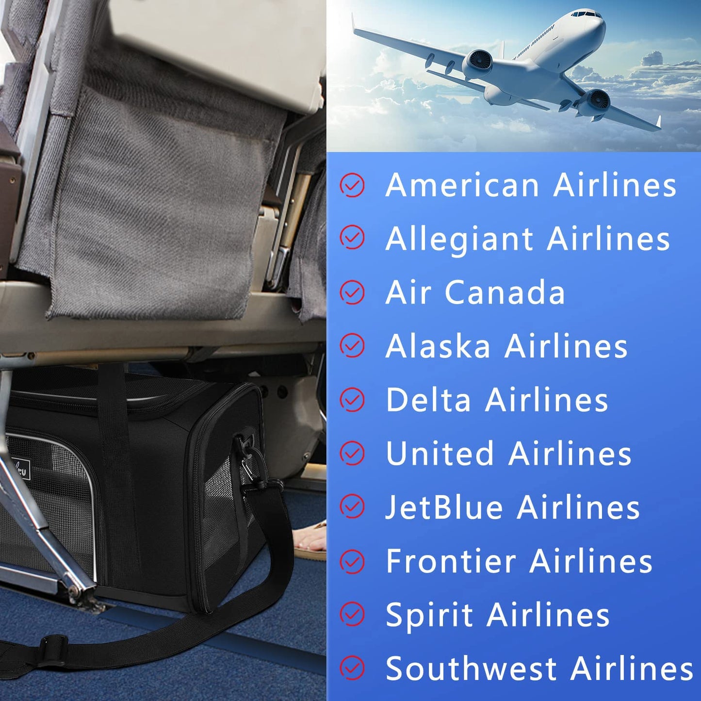 TSA Approved Pet Carrier for Small Cats Dogs, Travel Bag with Adequate Ventilation, 5 Mesh Windows, 3 Entrance, Locking Safety Zippers, Padded Shoulder and Carrying Strap, Small