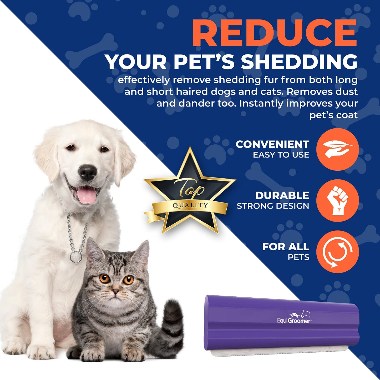 EasyGroomer Deshedding Brush for Dogs Cats Blue Undercoat Tool for Large and Small Pets Comb Removes Loose Dirt, Hair and Fur