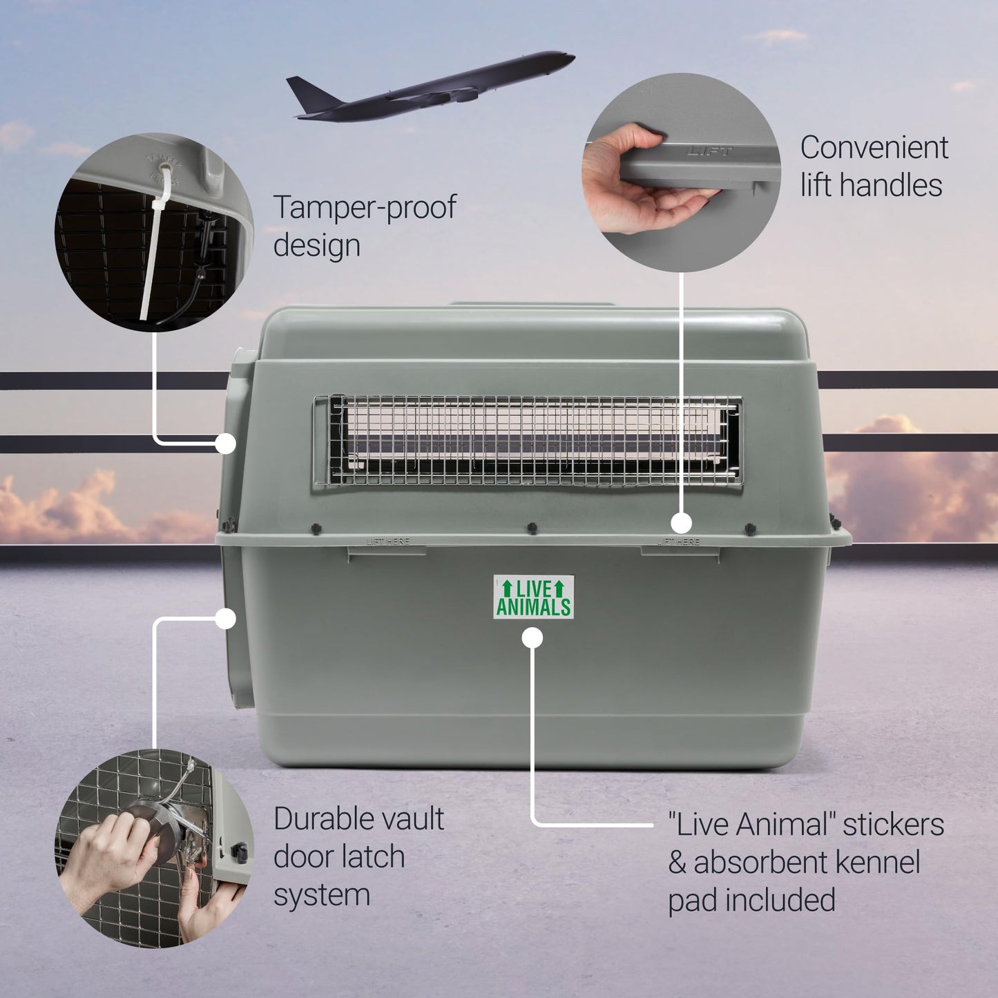 Petmate Sky Kennel - For Air and Travel, Airline Compliant Dog Crate for Pets up 15-30 lbs, Heavy Duty Dog Kennel, Made in the USA- 28 Inches