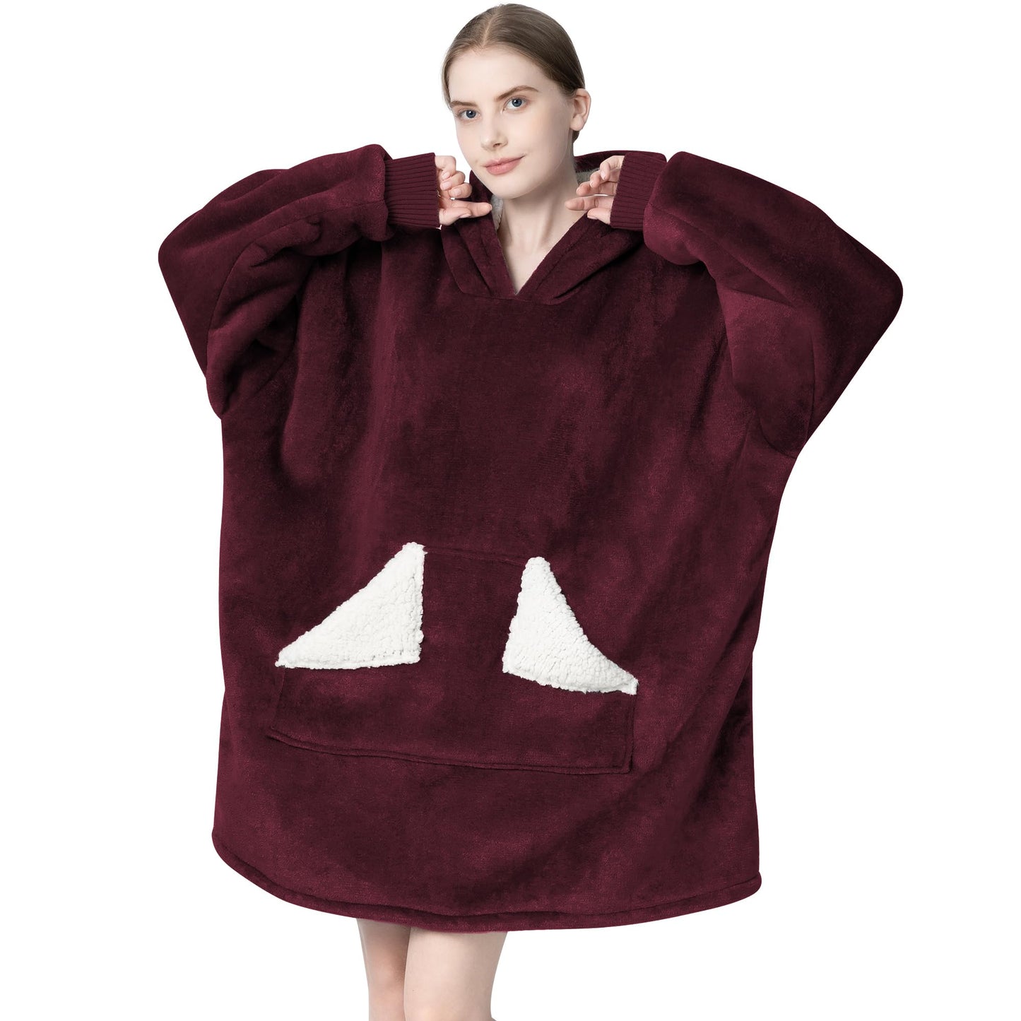 Touchat Wearable Blanket Hoodie, Oversized Sherpa Fleece Sweatshirt Blanket with Giant Hood Pocket and Sleeves for Adult, Warm & Cozy Grey Blanket Gifts for Women