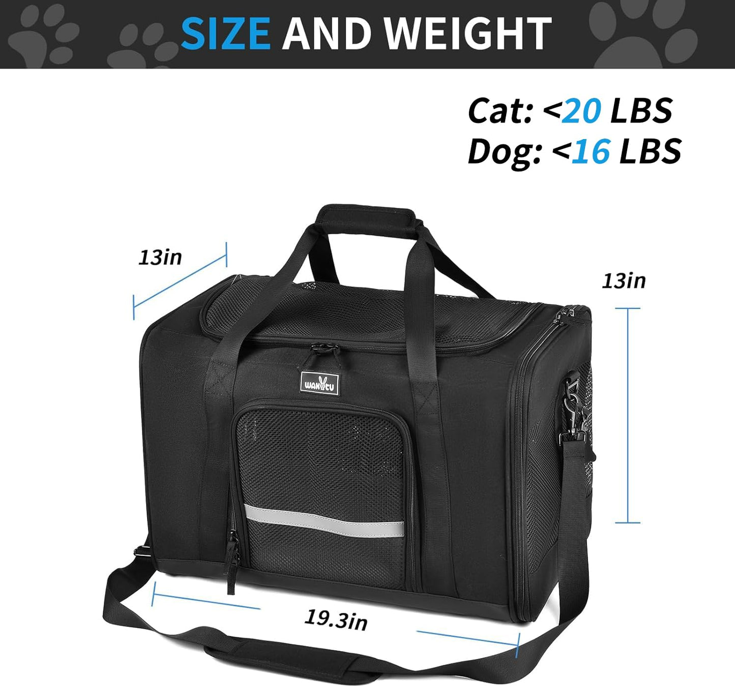 TSA Approved Pet Carrier for Small Cats Dogs, Travel Bag with Adequate Ventilation, 5 Mesh Windows, 3 Entrance, Locking Safety Zippers, Padded Shoulder and Carrying Strap, Small