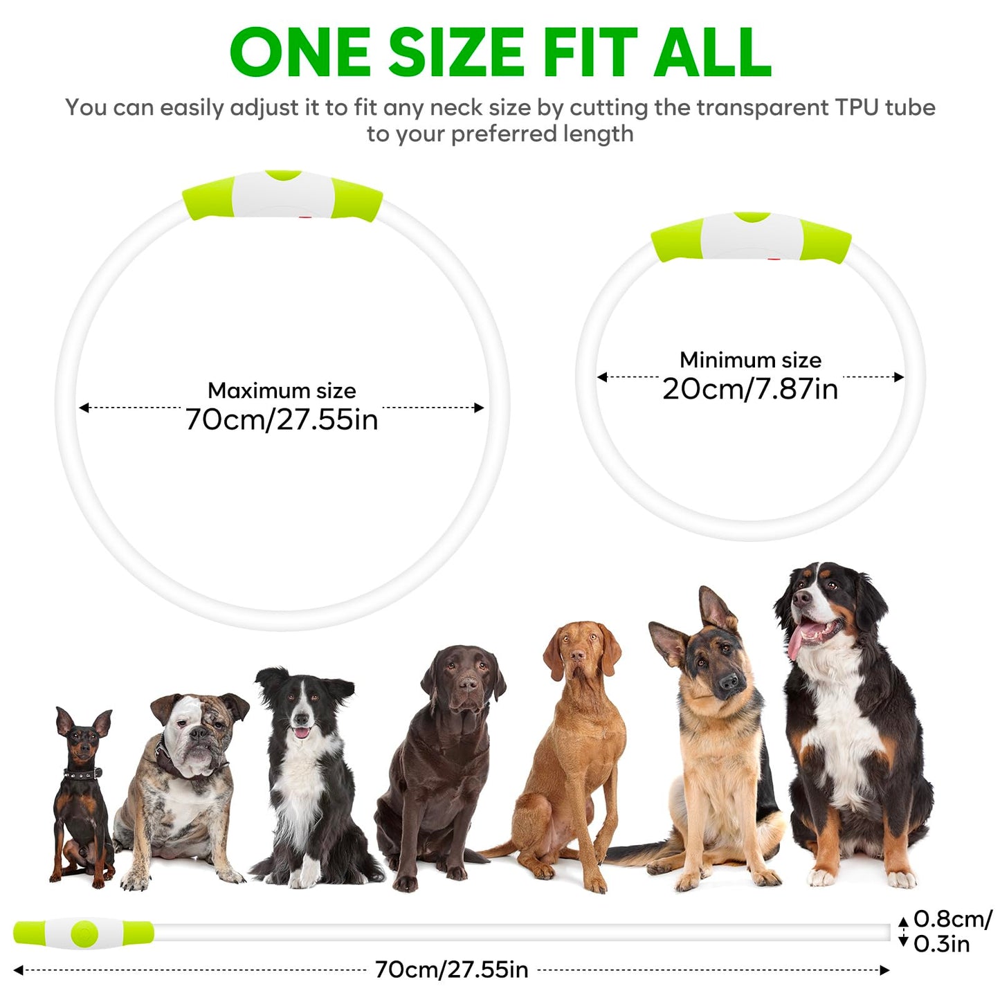 LED Dog Collar - HIGO Light Up Dog Collars Glow in The Dark, USB Rechargeable LED Dog Necklace Light for Your Dogs Walking at Night (Green-Silicone)