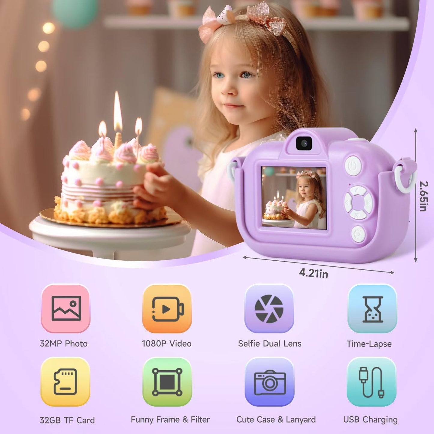 Kids Camera for Girls Toys for Ages 5-7, 1080P Toddler Camera, Kids Digital Camera with Dual Lens, 3 4 5 Year Old Girl Birthday Gifts