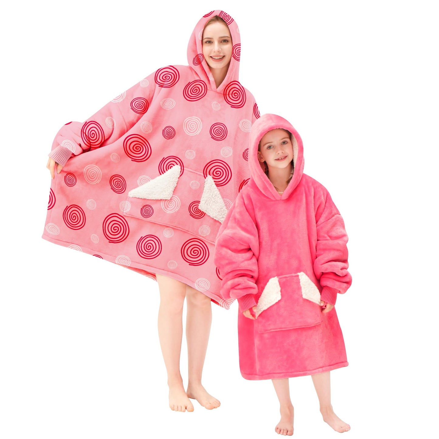 Touchat Wearable Blanket Hoodie, Oversized Sherpa Fleece Sweatshirt Blanket with Giant Hood Pocket and Sleeves for Adult, Warm & Cozy Grey Blanket Gifts for Women