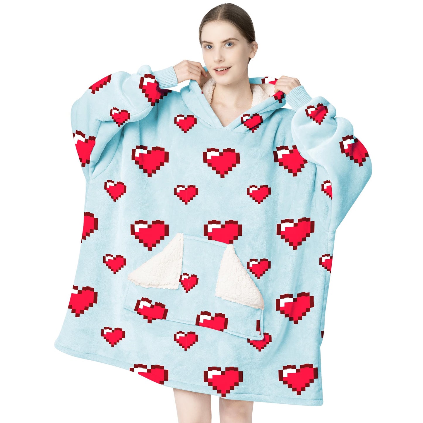 Touchat Wearable Blanket Hoodie, Oversized Sherpa Fleece Sweatshirt Blanket with Giant Hood Pocket and Sleeves for Adult, Warm & Cozy Grey Blanket Gifts for Women