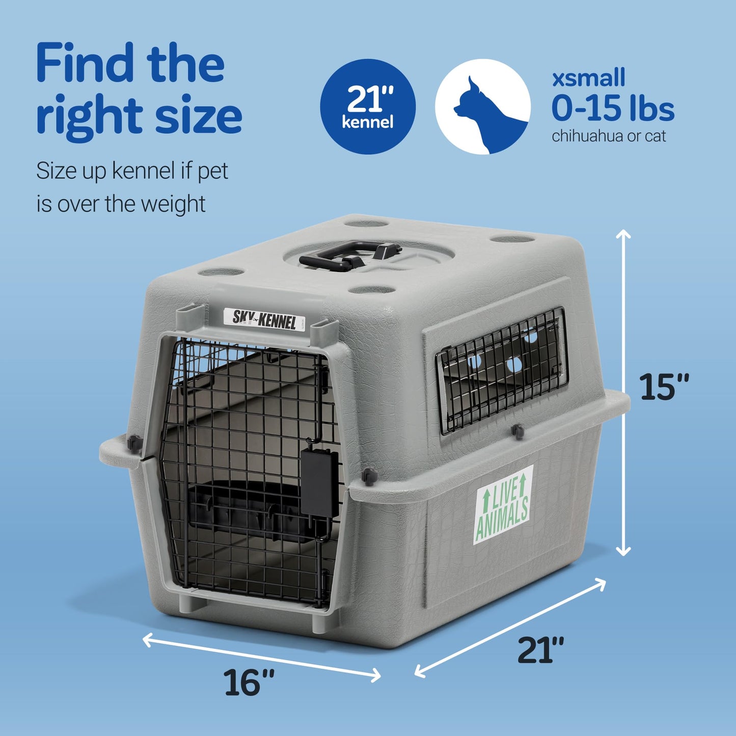Petmate Sky Kennel - For Air and Travel, Airline Compliant Dog Crate for Pets up 15-30 lbs, Heavy Duty Dog Kennel, Made in the USA- 28 Inches
