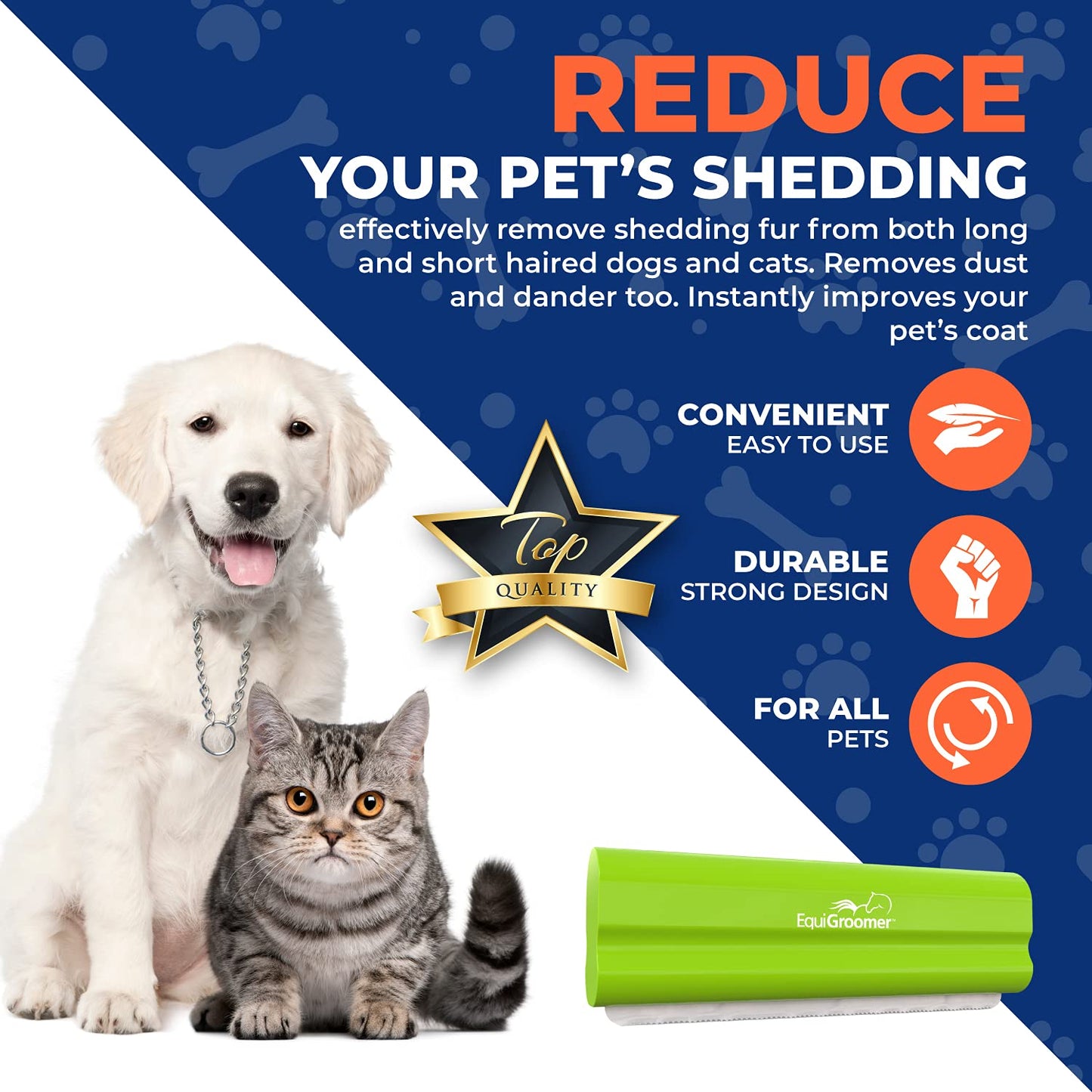 EasyGroomer Deshedding Brush for Dogs Cats Blue Undercoat Tool for Large and Small Pets Comb Removes Loose Dirt, Hair and Fur