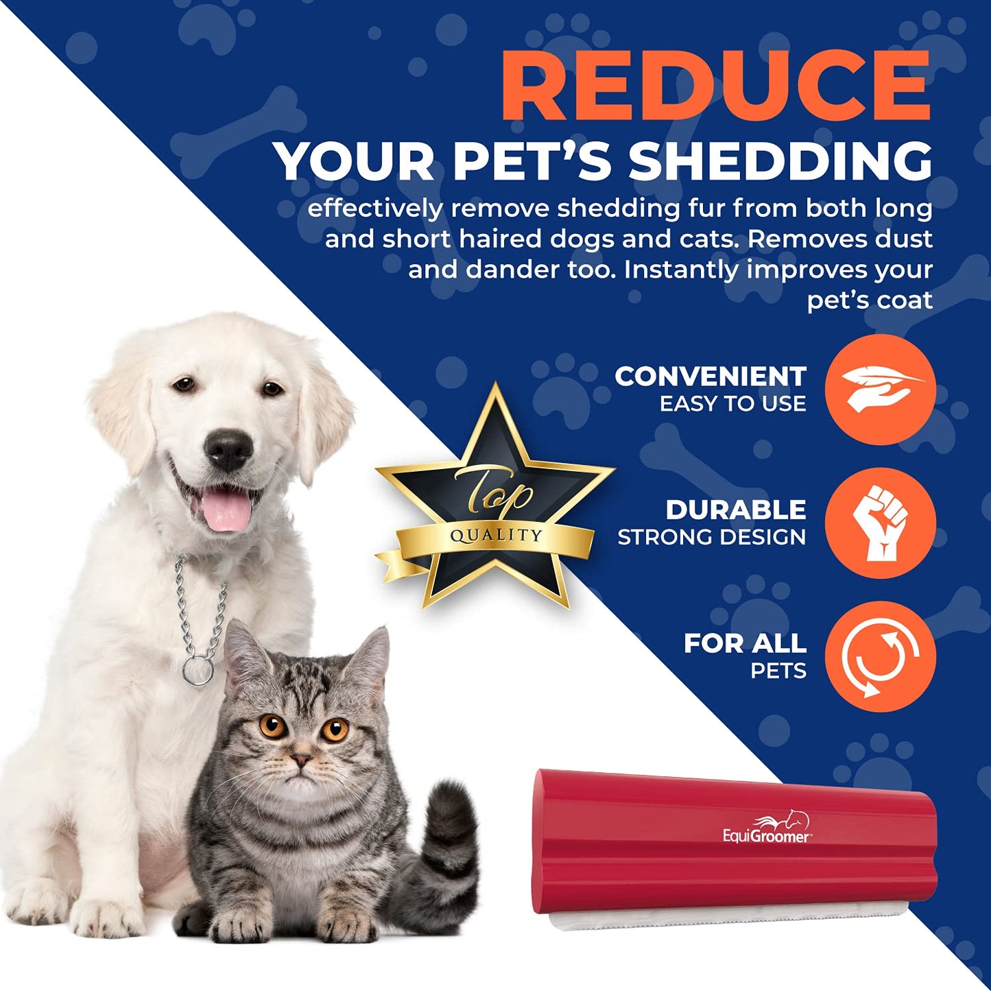 EasyGroomer Deshedding Brush for Dogs Cats Blue Undercoat Tool for Large and Small Pets Comb Removes Loose Dirt, Hair and Fur