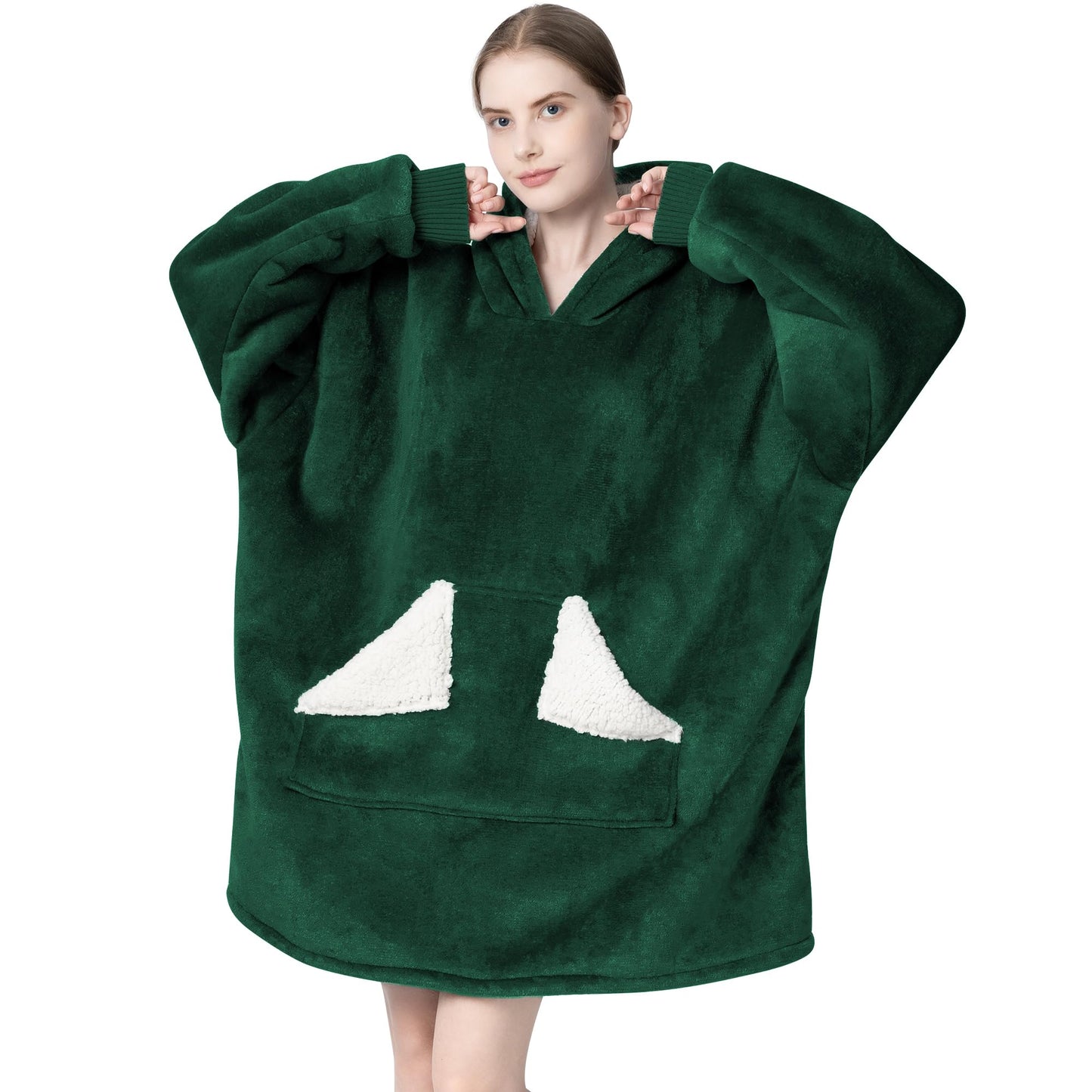 Touchat Wearable Blanket Hoodie, Oversized Sherpa Fleece Sweatshirt Blanket with Giant Hood Pocket and Sleeves for Adult, Warm & Cozy Grey Blanket Gifts for Women