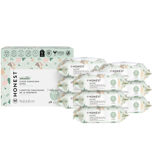 The Honest Company Clean Conscious Multi-Use Wipes Hypoallergenic and Unscented for Sensitive Baby Skin Over 99% Water Compostable Plant Based Terrazzo 36 Count