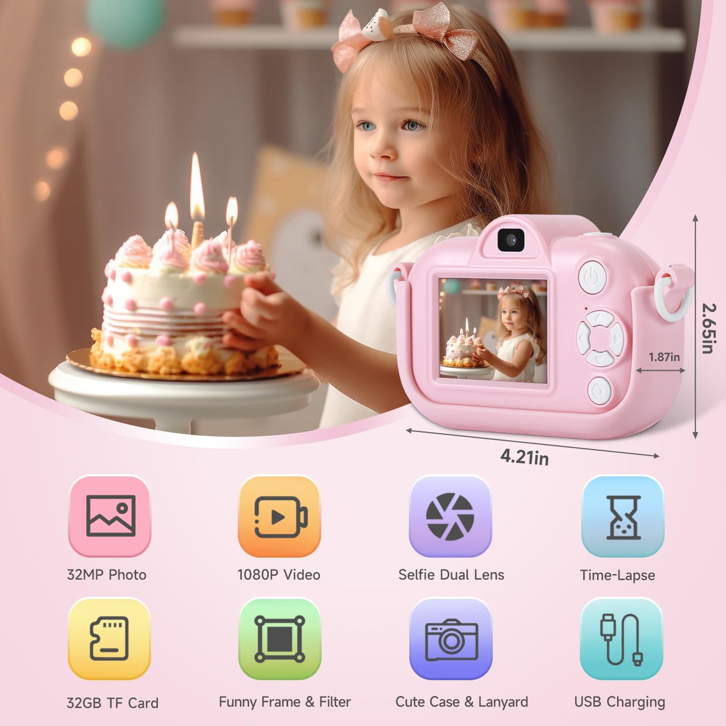 Kids Camera for Girls Toys for Ages 5-7, 1080P Toddler Camera, Kids Digital Camera with Dual Lens, 3 4 5 Year Old Girl Birthday Gifts