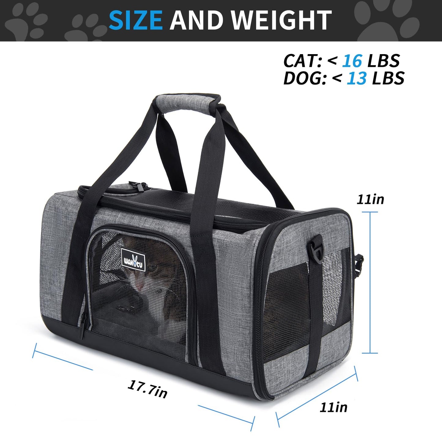 TSA Approved Pet Carrier for Small Cats Dogs, Travel Bag with Adequate Ventilation, 5 Mesh Windows, 3 Entrance, Locking Safety Zippers, Padded Shoulder and Carrying Strap, Small