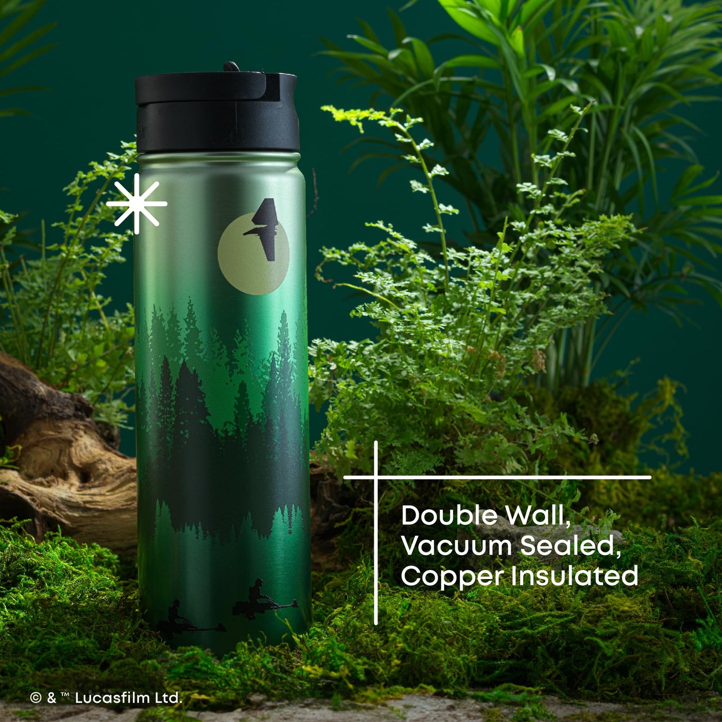 JoyJolt Stainless Steel 22 oz Star Wars Water Bottle with Straw Lid, BPA-Free Sports and Travel Vacuum Insulated Water Bottle, Destination Collection Death Star Bottle, Star Wars Gifts