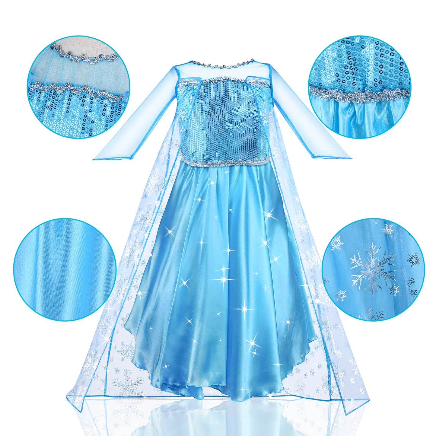 URAQT Princess Dress Costume for Girls Deluxe Fancy Dress Up Birthday Cosplay Costume with Crown Wand Accessories