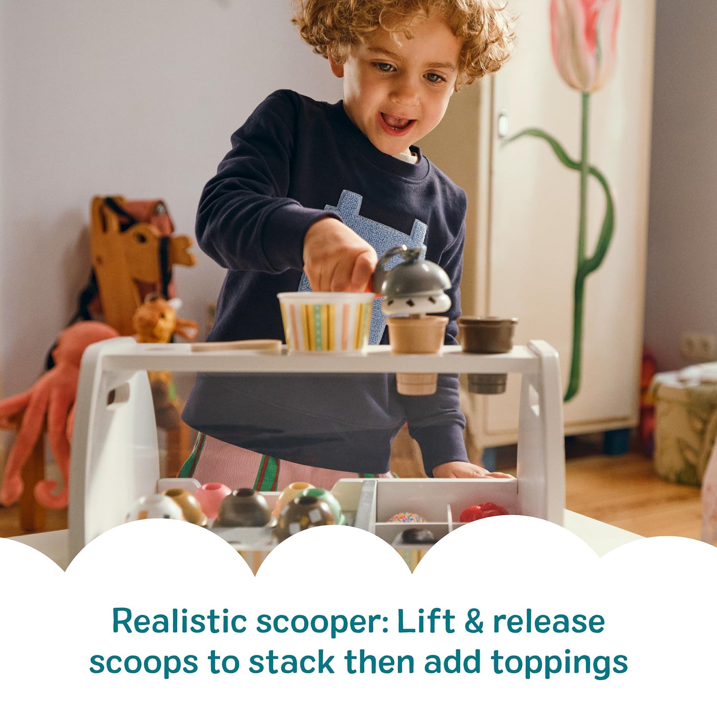 Melissa & Doug Wooden Scoop & Serve Ice Cream Counter, Pretend Play Store, 28 Toy Food & Play Kitchen Accessories, Preschool Toys for Girls & Boys 3+