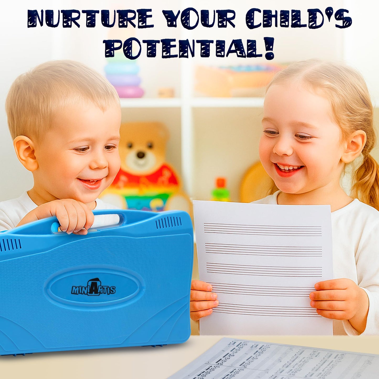 MINIARTIS Glockenspiel Xylophone | 25 Note Colorful Metal Keys Xylophone for Kids | Percussion Musical Instrument | Educational Music Toy Includes Music Songbook, Mallets and Yellow Carry Case