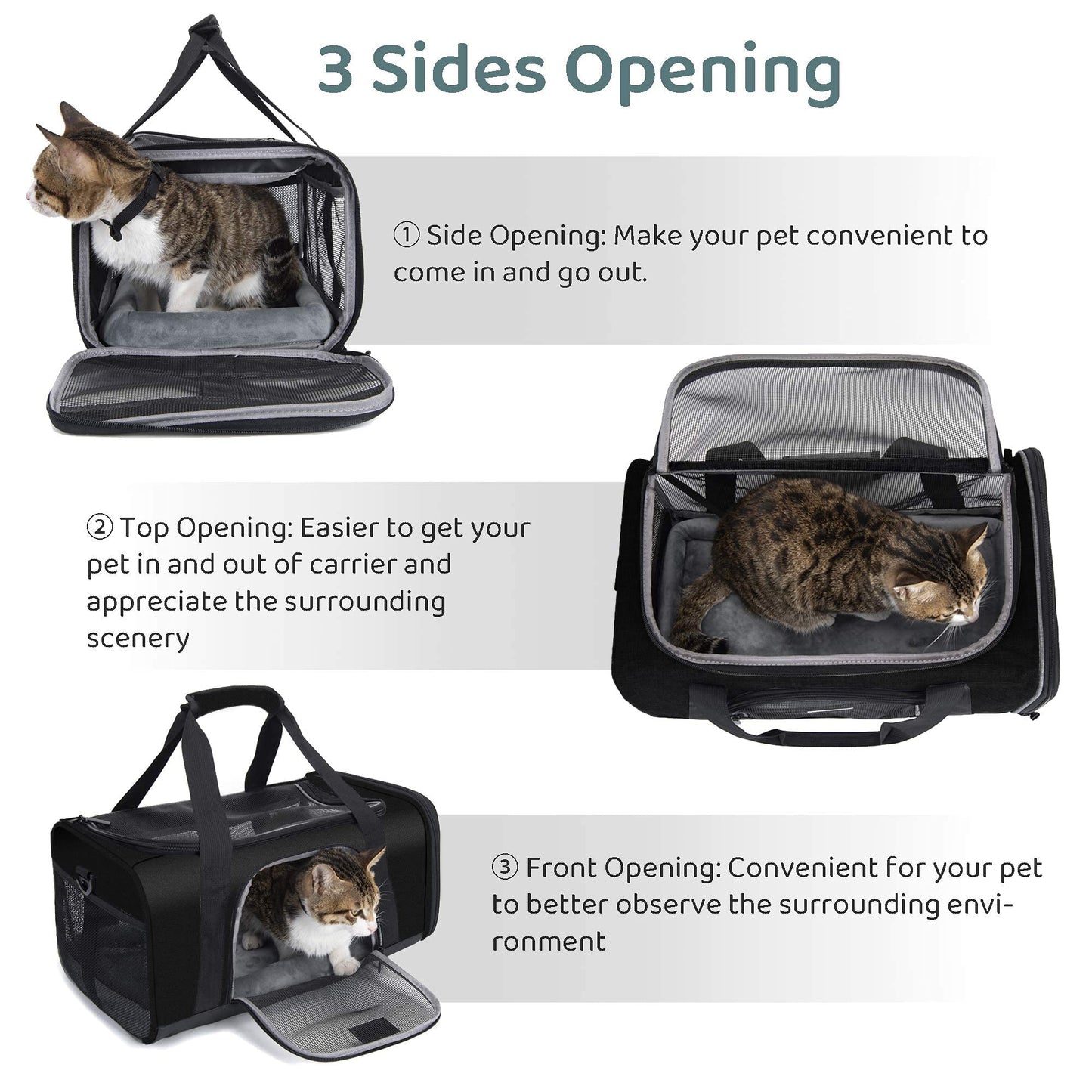 TSA Approved Pet Carrier for Small Cats Dogs, Travel Bag with Adequate Ventilation, 5 Mesh Windows, 3 Entrance, Locking Safety Zippers, Padded Shoulder and Carrying Strap, Small