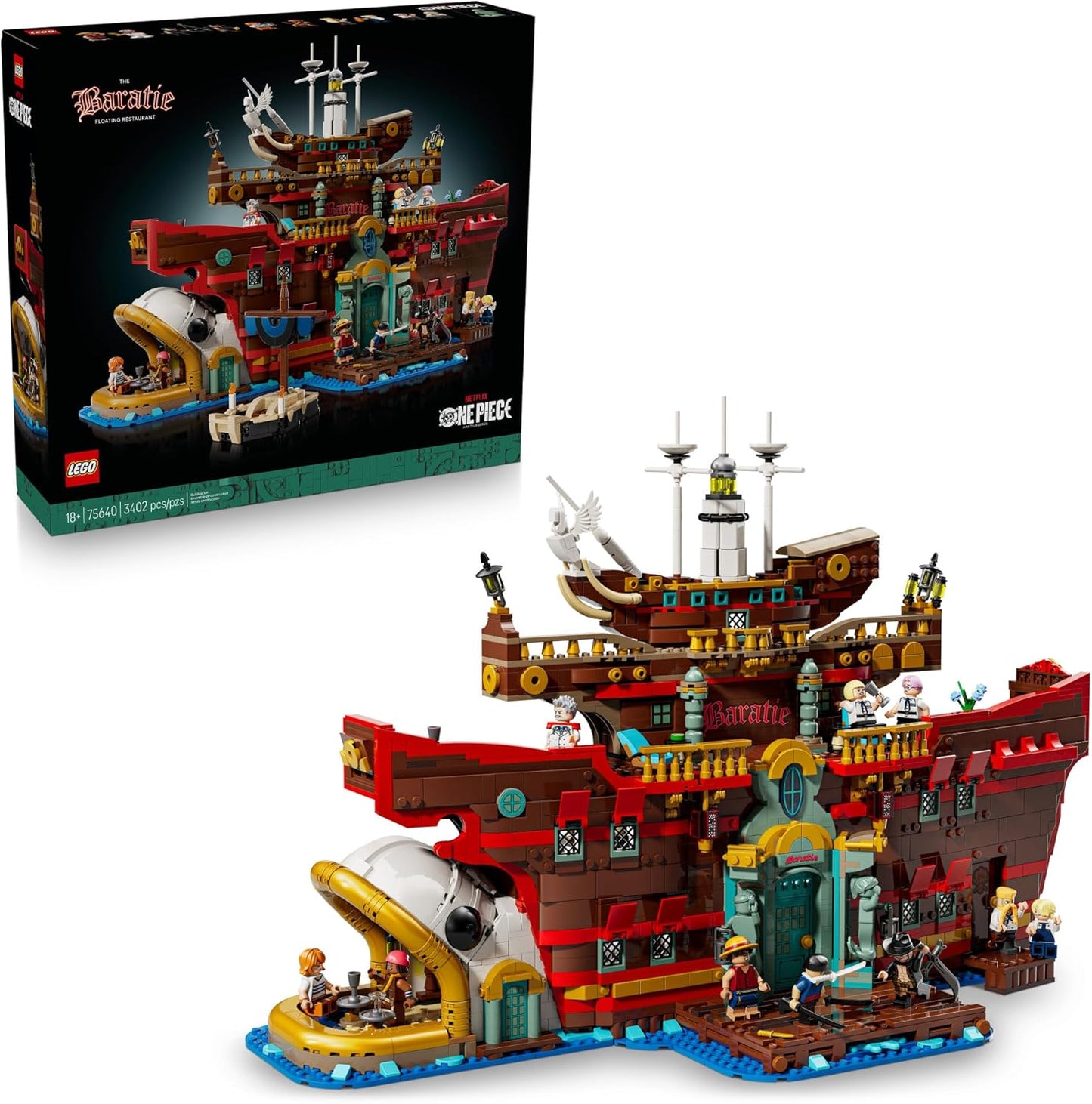 LEGO ONE Piece The Baratie Floating Restaurant Building Set for Adults - Collectible Building Blocks for Anime Fans, 18+ - Arts and Crafts DIY Kit W/10 Minifigures - Gift Idea for Birthdays - 75640