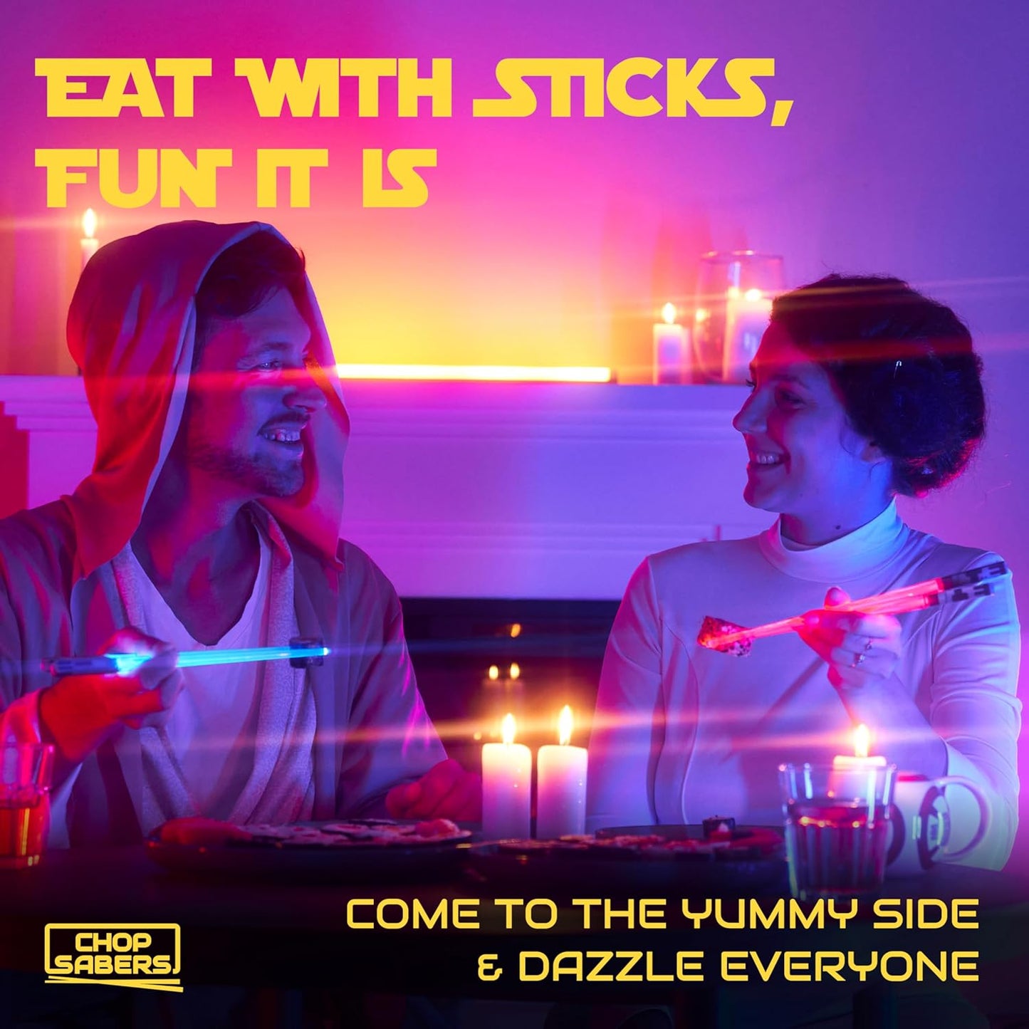 Lightsaber Chopsticks Star War Chopstick Light Up Lightsaber Chopsticks for Adults Saber Sticks Cool Chopstick Light Up Chop Sticks Light Saber Reusable Lightup Sabers Star War Gifts 2 Pairs Blue/Red