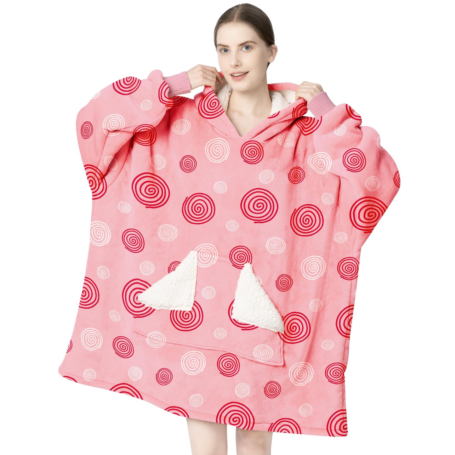 Touchat Wearable Blanket Hoodie, Oversized Sherpa Fleece Sweatshirt Blanket with Giant Hood Pocket and Sleeves for Adult, Warm & Cozy Grey Blanket Gifts for Women