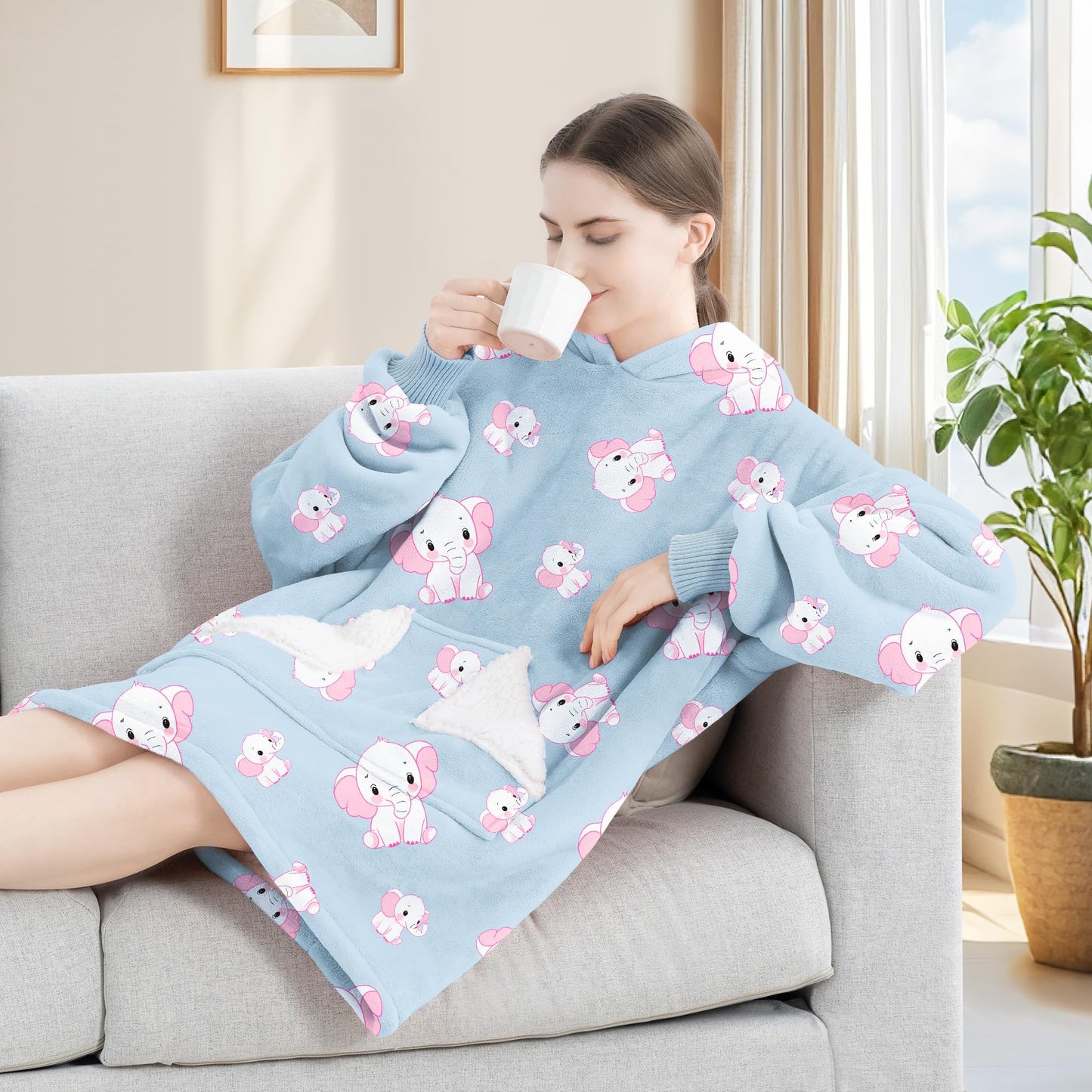 Touchat Wearable Blanket Hoodie, Oversized Sherpa Fleece Sweatshirt Blanket with Giant Hood Pocket and Sleeves for Adult, Warm & Cozy Grey Blanket Gifts for Women