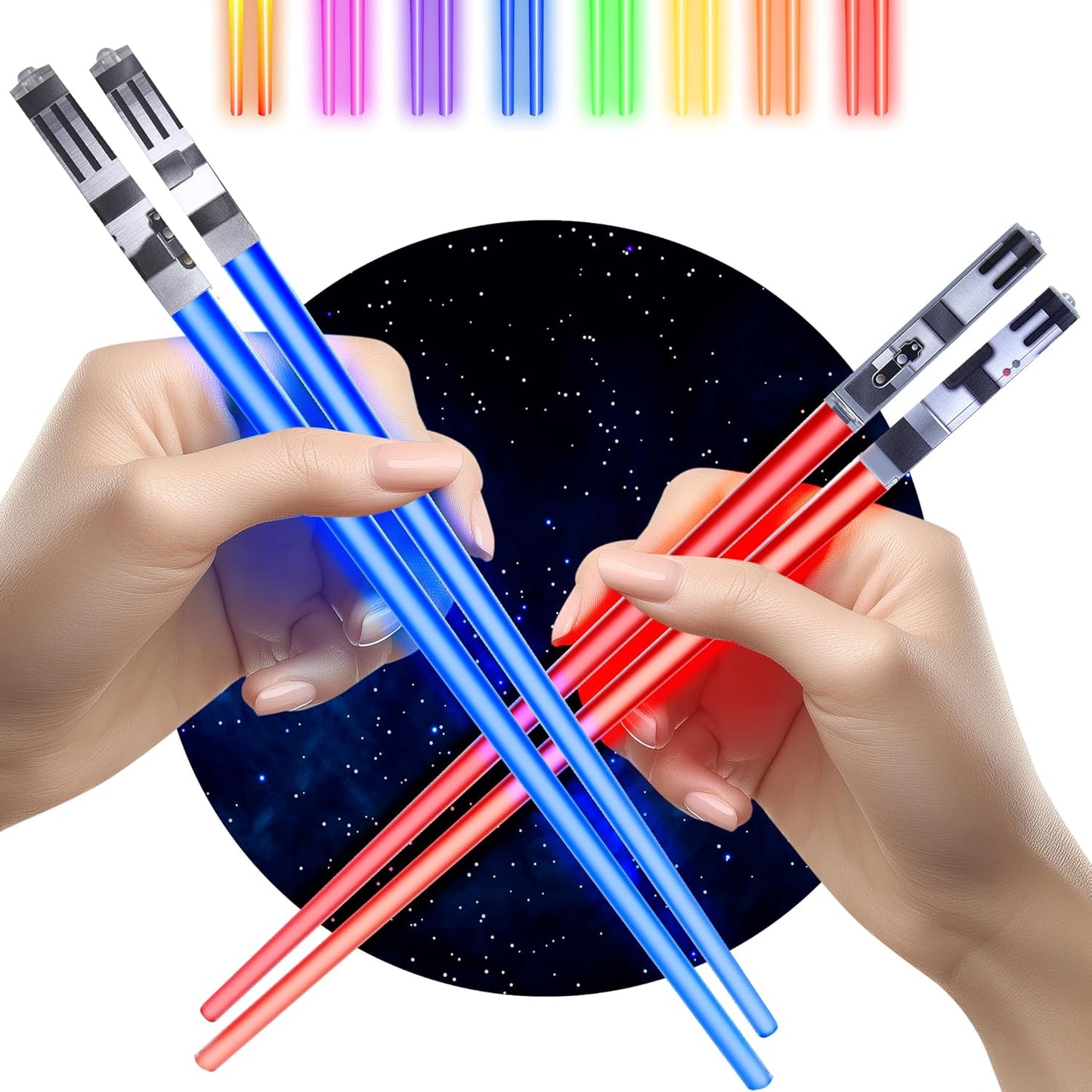 Lightsaber Chopsticks Star War Chopstick Light Up Lightsaber Chopsticks for Adults Saber Sticks Cool Chopstick Light Up Chop Sticks Light Saber Reusable Lightup Sabers Star War Gifts 2 Pairs Blue/Red