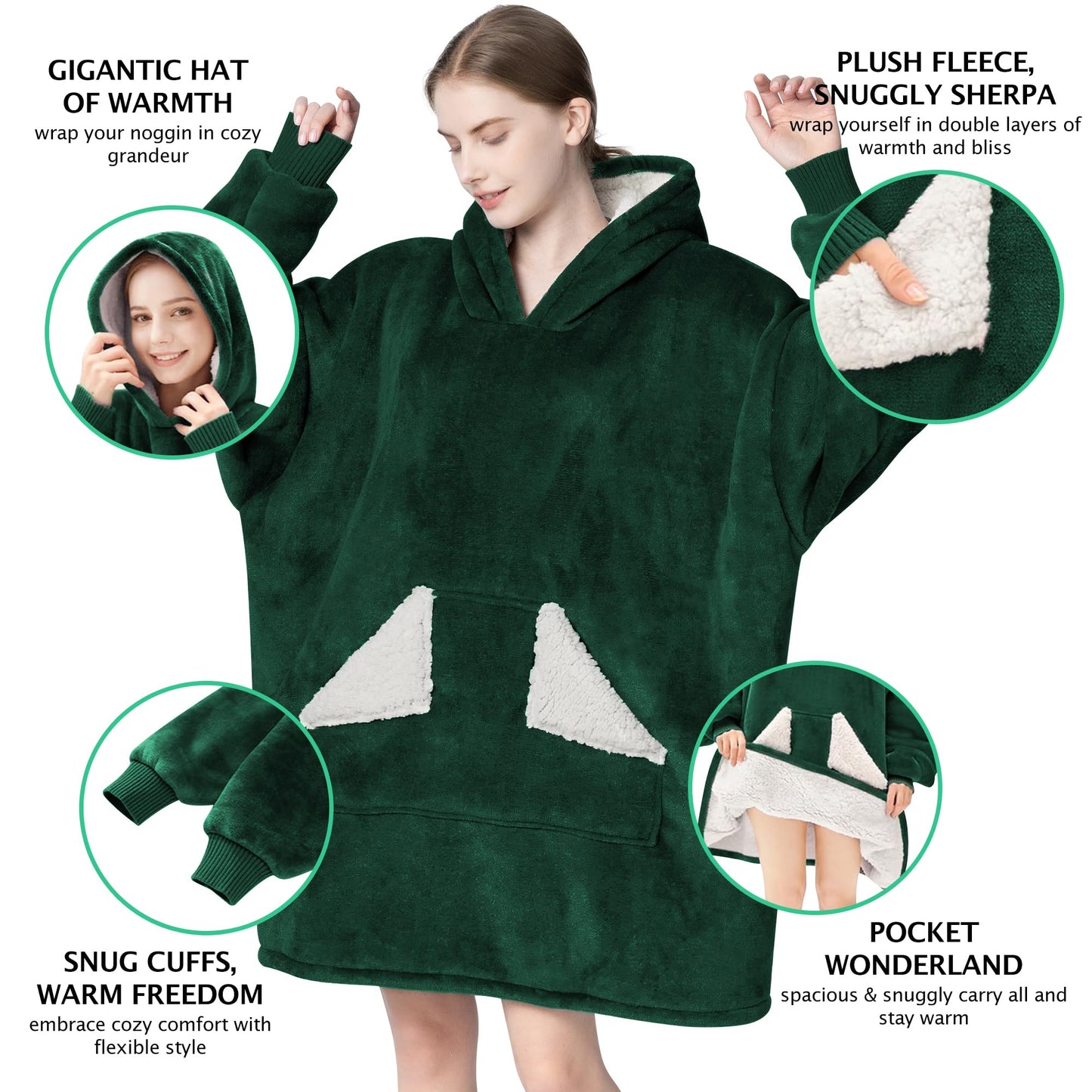 Touchat Wearable Blanket Hoodie, Oversized Sherpa Fleece Sweatshirt Blanket with Giant Hood Pocket and Sleeves for Adult, Warm & Cozy Grey Blanket Gifts for Women