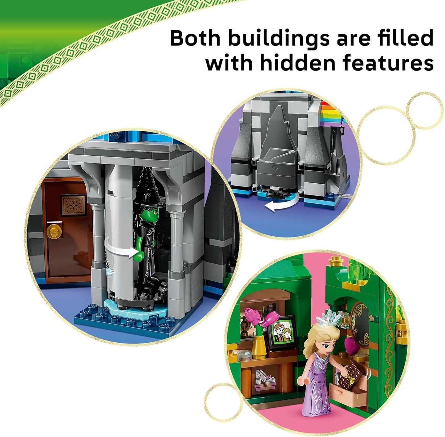 LEGO Wicked Emerald City & Kiamo Ko Castle Building Toy - Elphaba & Glinda Toy Figures, 2 Buildable Playsets, & Flying Monkey Minifigure for Kids, Ages 9+ - Wicked Merch Gift for Girls & Boys - 75689