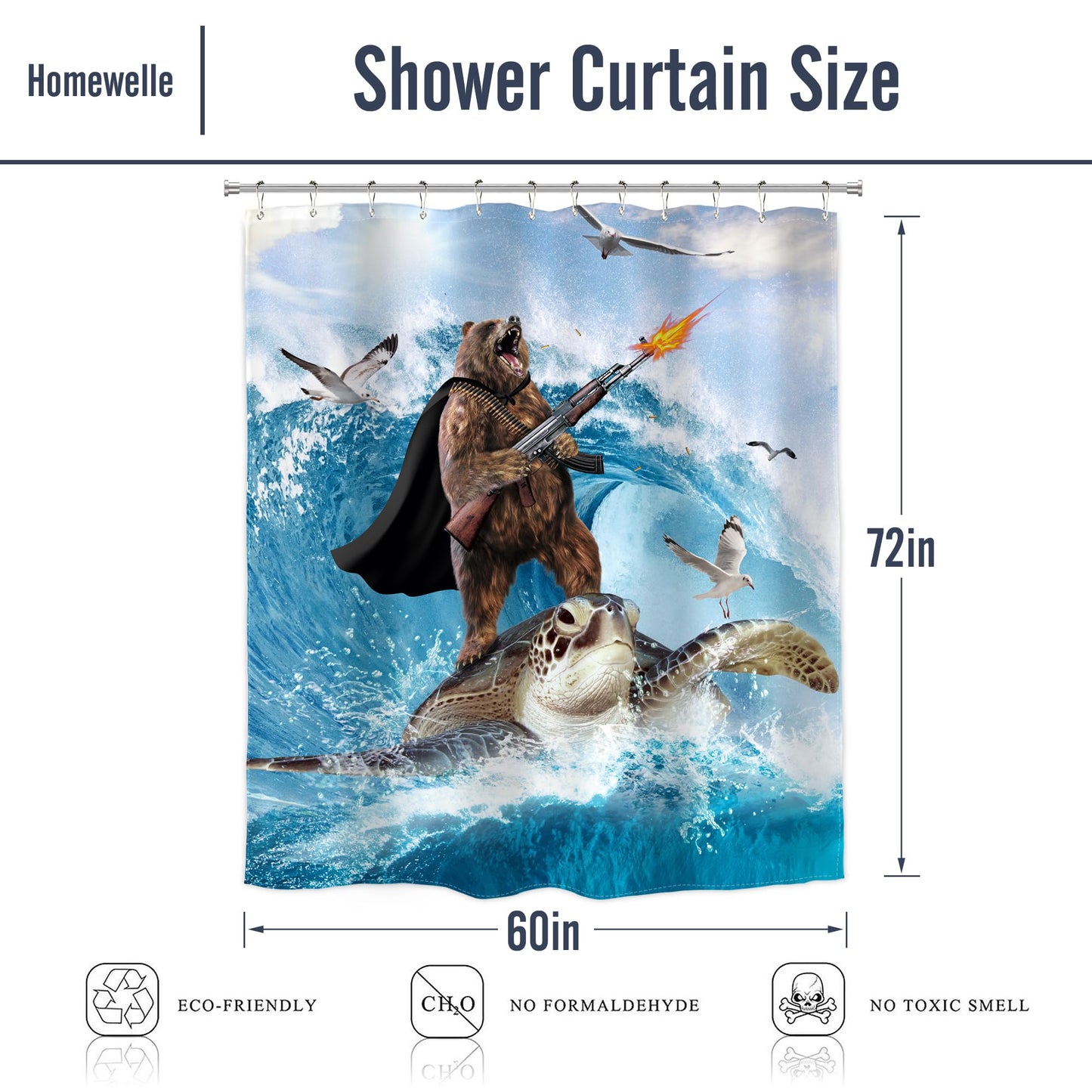 Homewelle Funny Dog Corgi Ocean Shower Curtain Riding Shark 72Wx72H Inch Sea Waves Seagull Fish Cool Animal Surfing Blue Cute Kids Waterproof Polyester Fabric Bathroom Bathtub