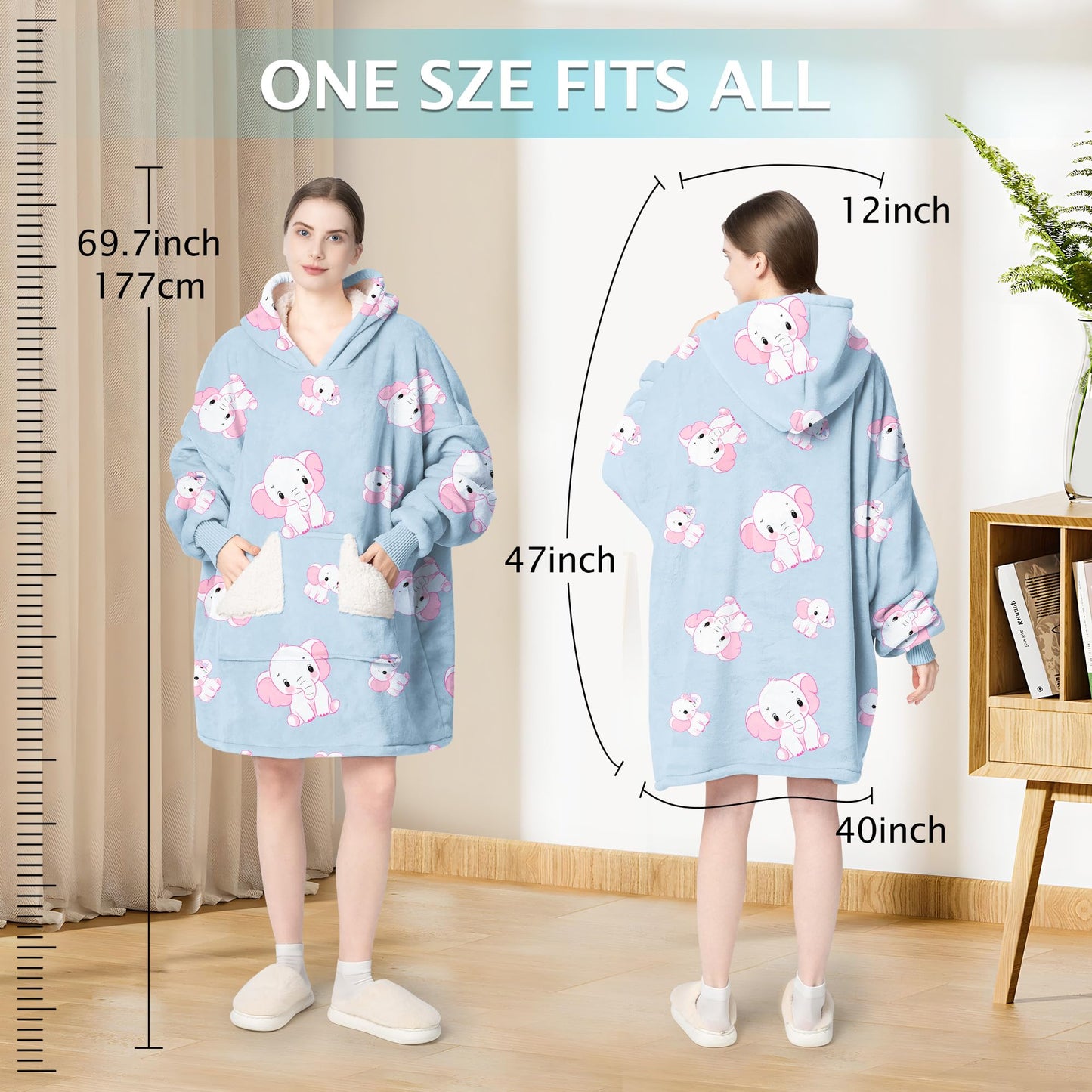 Touchat Wearable Blanket Hoodie, Oversized Sherpa Fleece Sweatshirt Blanket with Giant Hood Pocket and Sleeves for Adult, Warm & Cozy Grey Blanket Gifts for Women