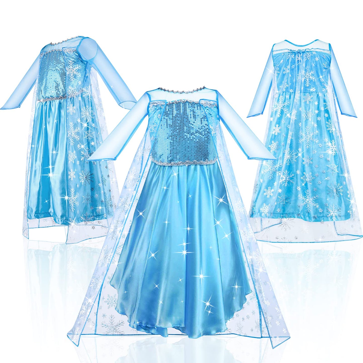 URAQT Princess Dress Costume for Girls Deluxe Fancy Dress Up Birthday Cosplay Costume with Crown Wand Accessories