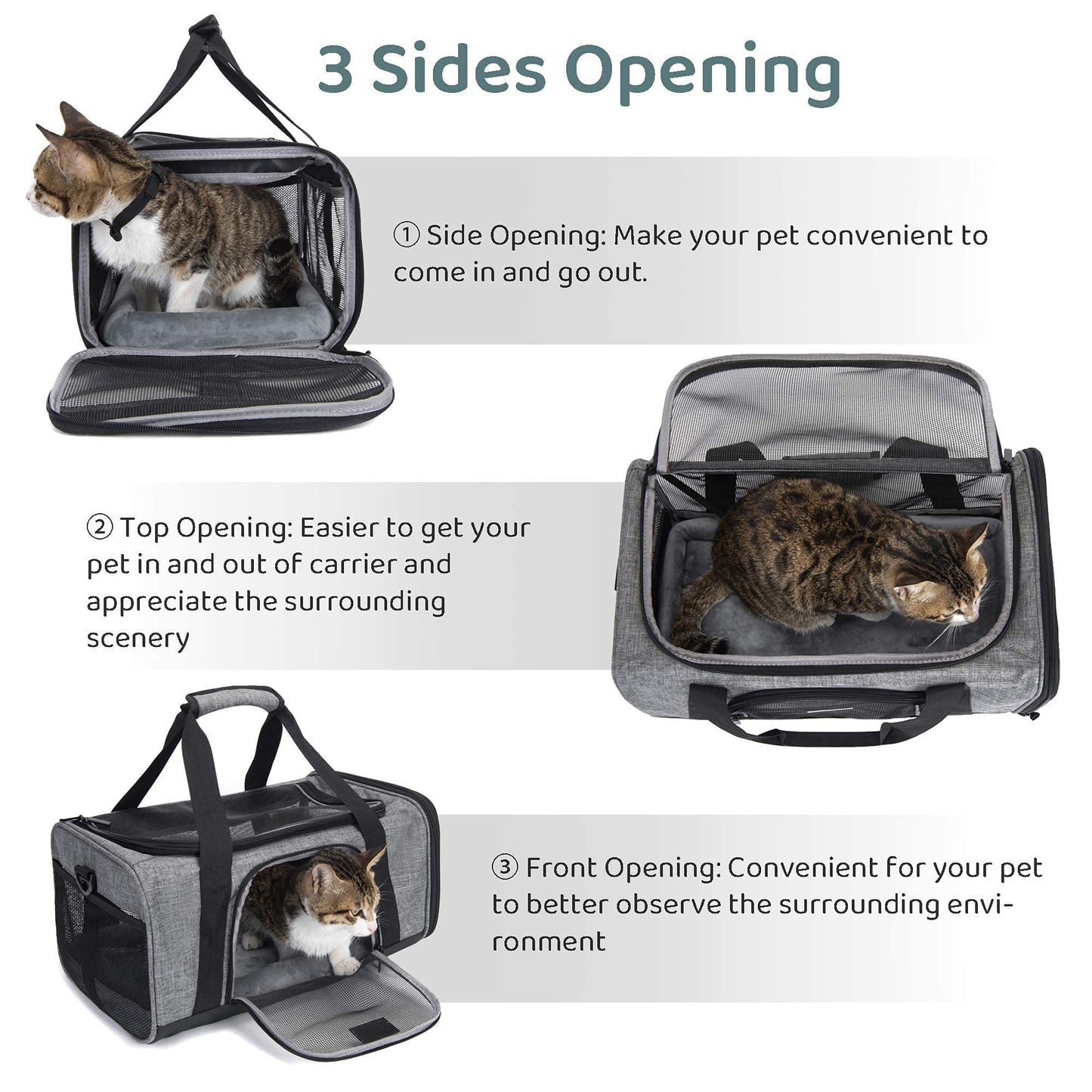 TSA Approved Pet Carrier for Small Cats Dogs, Travel Bag with Adequate Ventilation, 5 Mesh Windows, 3 Entrance, Locking Safety Zippers, Padded Shoulder and Carrying Strap, Small