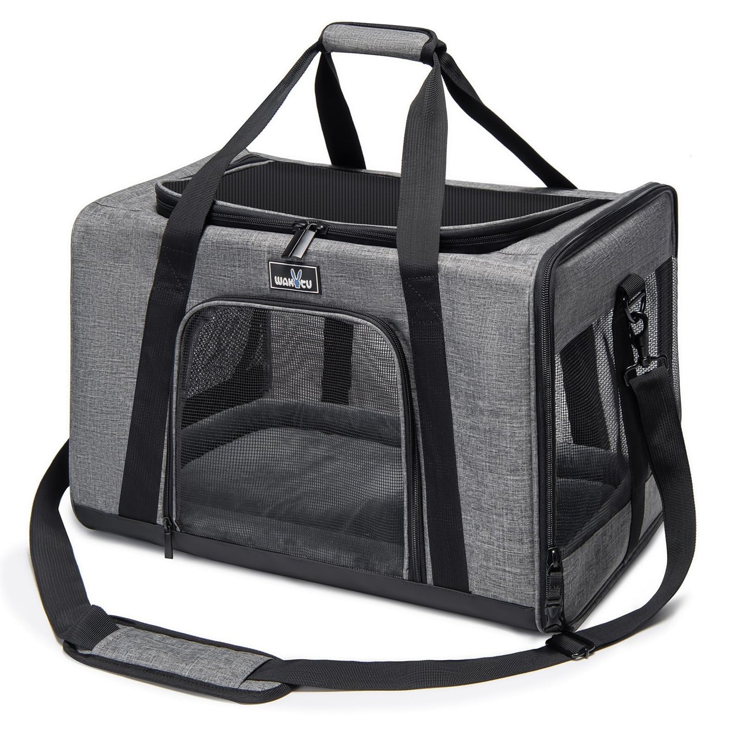 TSA Approved Pet Carrier for Small Cats Dogs, Travel Bag with Adequate Ventilation, 5 Mesh Windows, 3 Entrance, Locking Safety Zippers, Padded Shoulder and Carrying Strap, Small