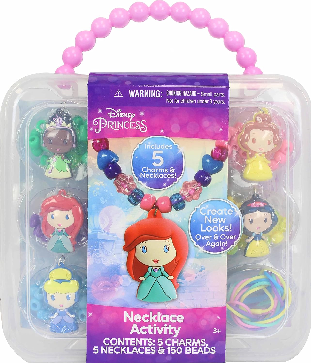 Disney Princess Necklace Activity Case – Jewelry Making Kit with Beads, Charms & Strings – Create Custom Princess Necklaces – Craft Gift for Girls Ages 3+ – Portable Storage Case Included