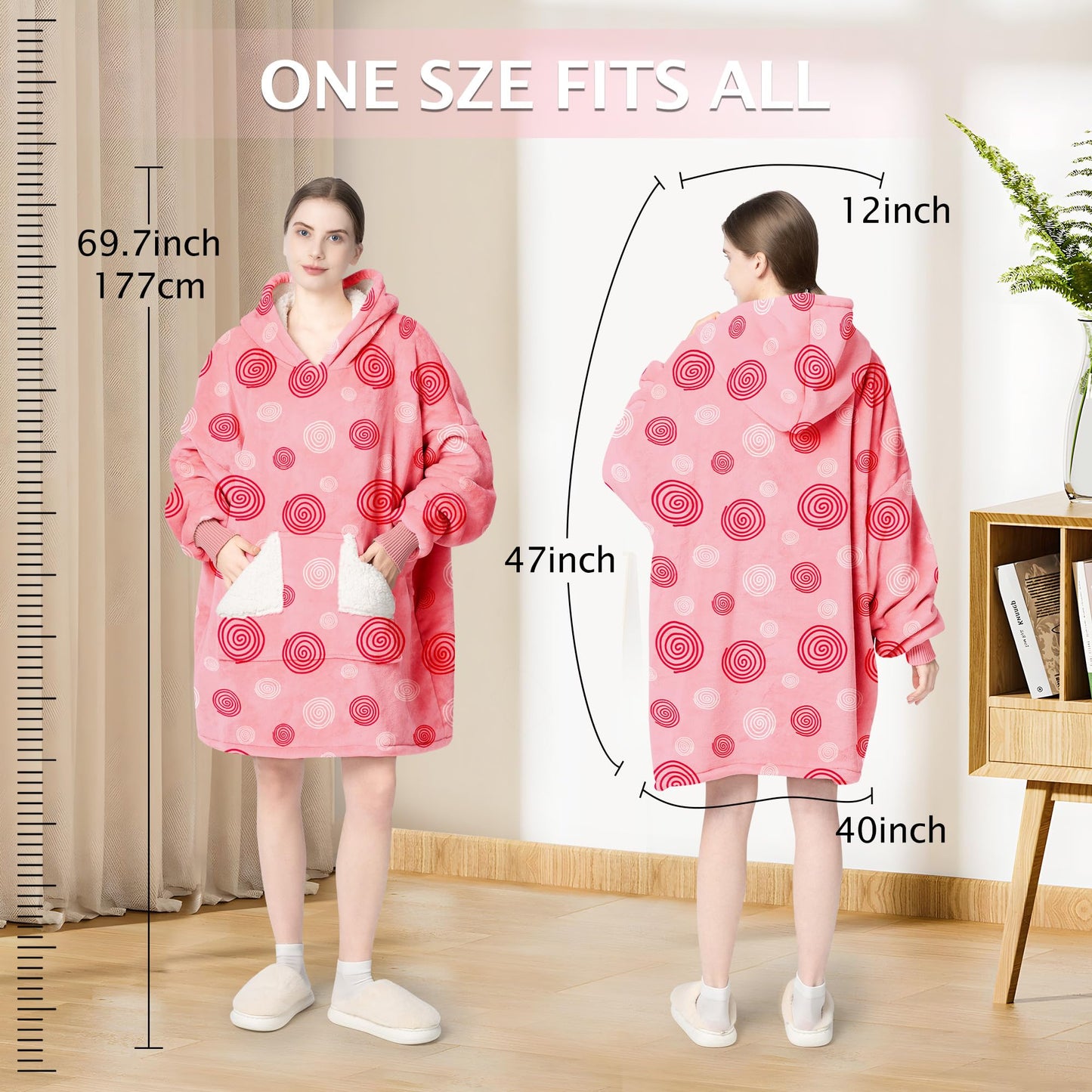 Touchat Wearable Blanket Hoodie, Oversized Sherpa Fleece Sweatshirt Blanket with Giant Hood Pocket and Sleeves for Adult, Warm & Cozy Grey Blanket Gifts for Women