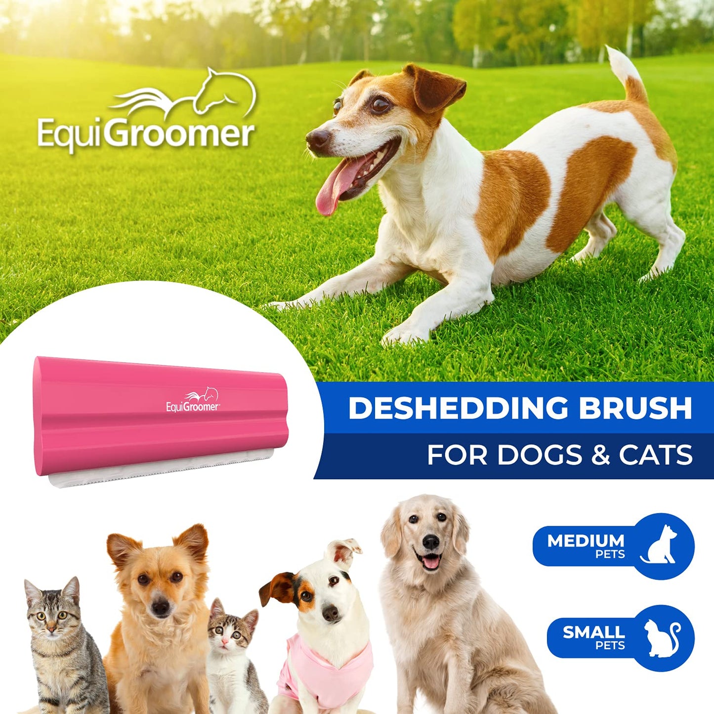 EasyGroomer Deshedding Brush for Dogs Cats Blue Undercoat Tool for Large and Small Pets Comb Removes Loose Dirt, Hair and Fur