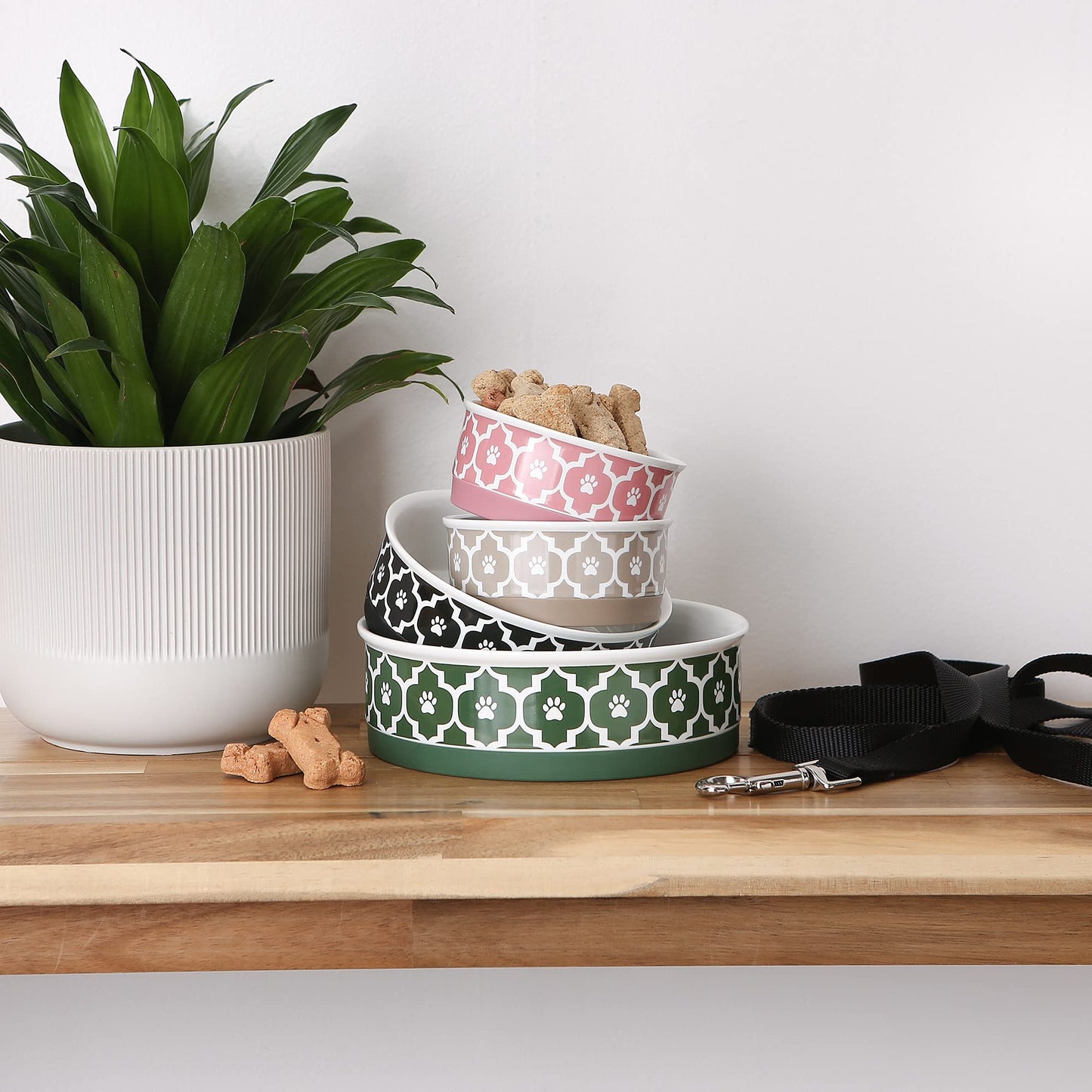 Bone Dry Paw Print Ceramic Pet Bowl, Lattice Collection, Large Set, 7.5x2.4", Aqua, 2 Count