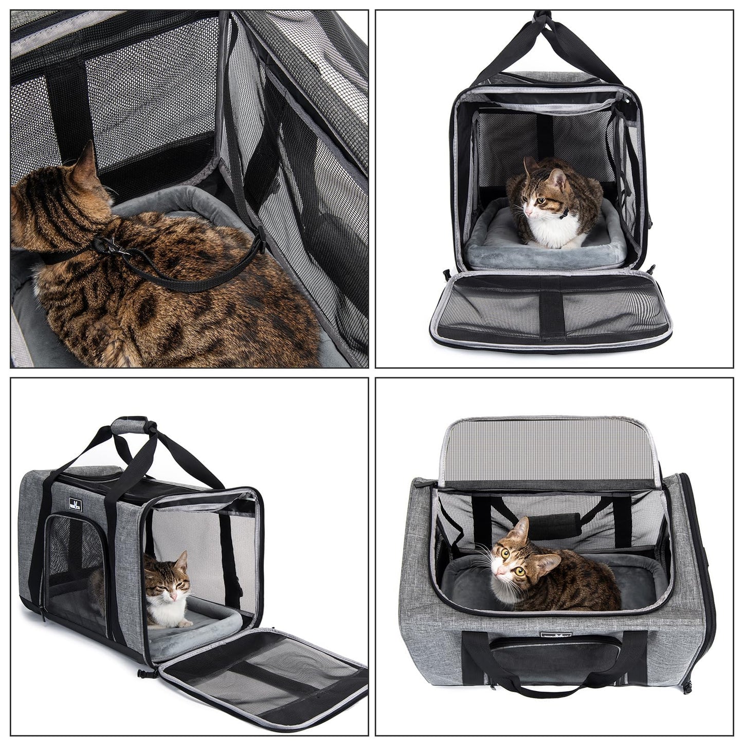 TSA Approved Pet Carrier for Small Cats Dogs, Travel Bag with Adequate Ventilation, 5 Mesh Windows, 3 Entrance, Locking Safety Zippers, Padded Shoulder and Carrying Strap, Small