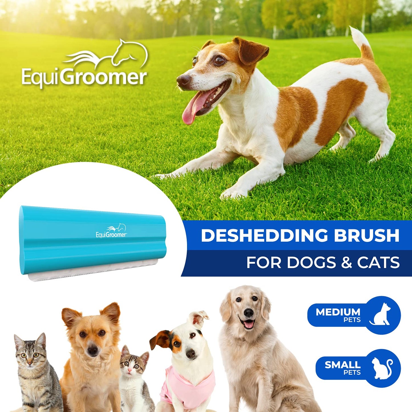 EasyGroomer Deshedding Brush for Dogs Cats Blue Undercoat Tool for Large and Small Pets Comb Removes Loose Dirt, Hair and Fur