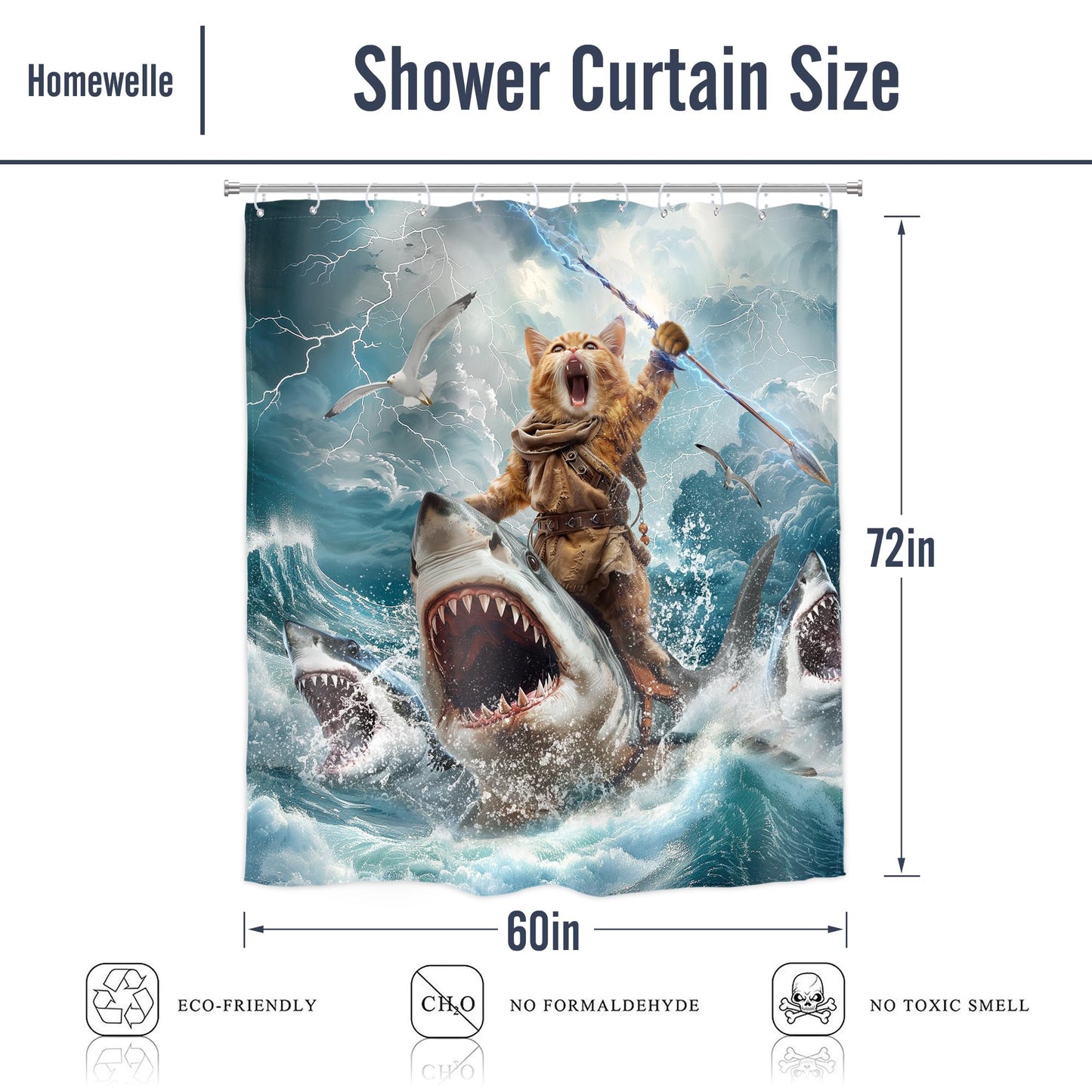 Homewelle Funny Dog Corgi Ocean Shower Curtain Riding Shark 72Wx72H Inch Sea Waves Seagull Fish Cool Animal Surfing Blue Cute Kids Waterproof Polyester Fabric Bathroom Bathtub