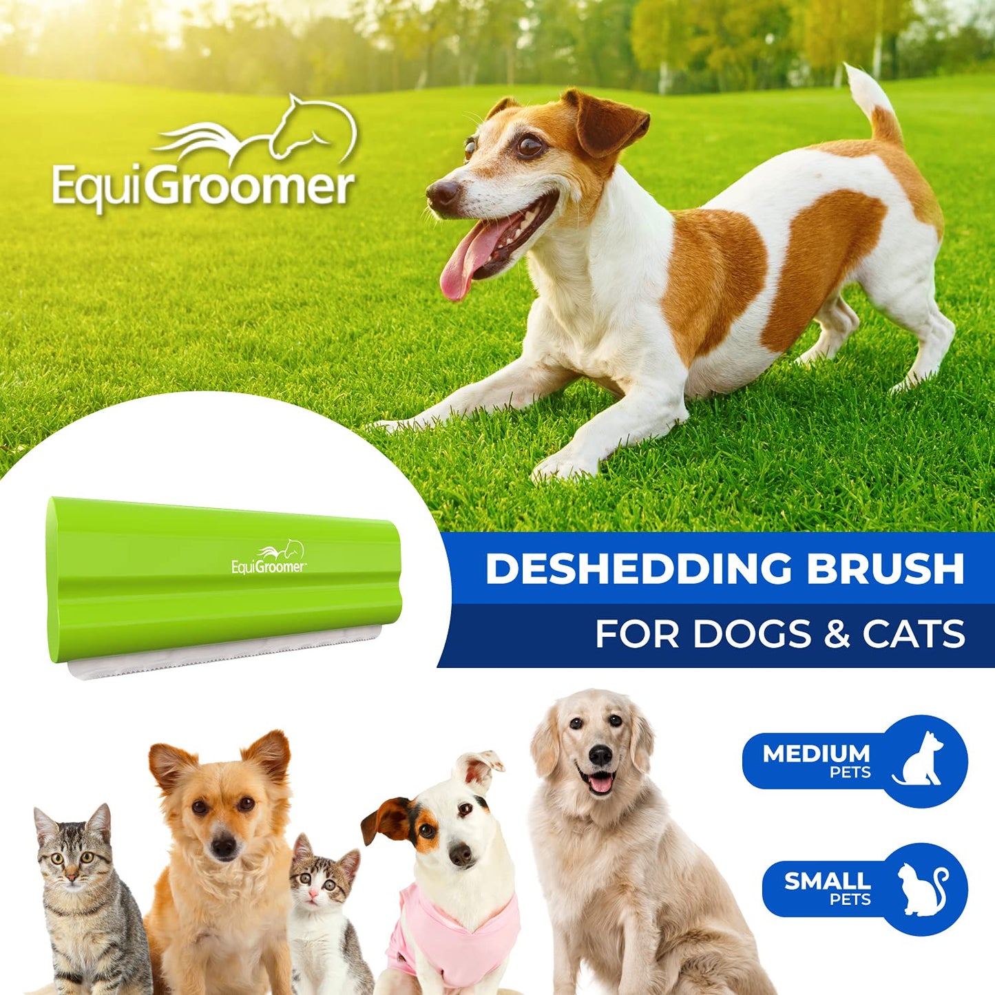 EasyGroomer Deshedding Brush for Dogs Cats Blue Undercoat Tool for Large and Small Pets Comb Removes Loose Dirt, Hair and Fur