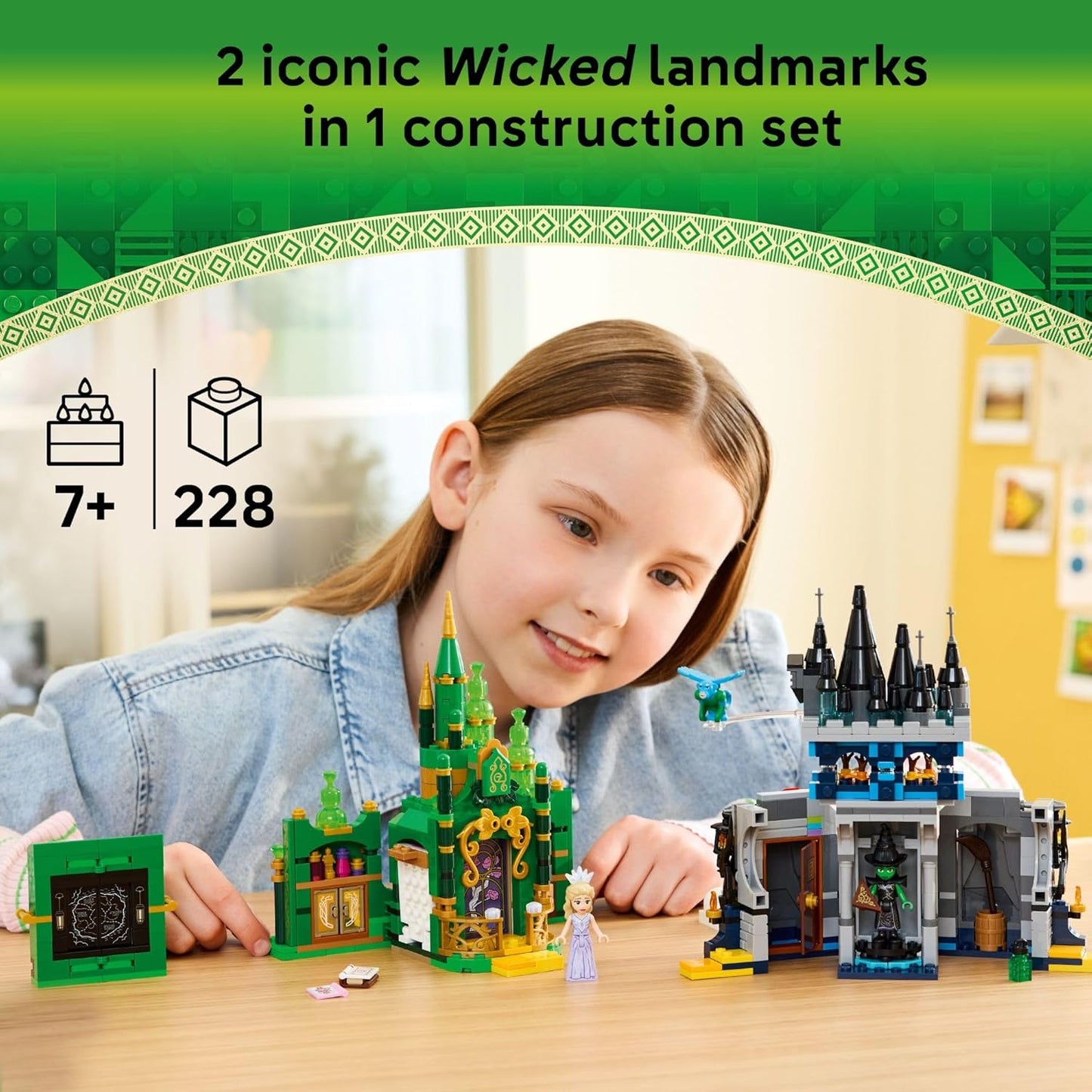 LEGO Wicked Emerald City & Kiamo Ko Castle Building Toy - Elphaba & Glinda Toy Figures, 2 Buildable Playsets, & Flying Monkey Minifigure for Kids, Ages 9+ - Wicked Merch Gift for Girls & Boys - 75689