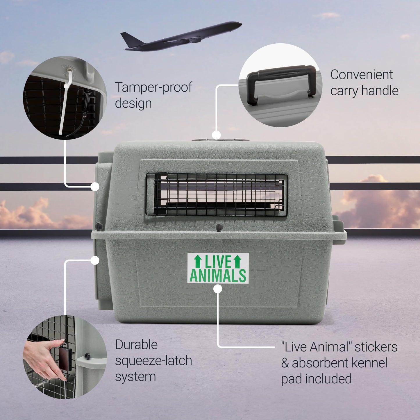 Petmate Sky Kennel - For Air and Travel, Airline Compliant Dog Crate for Pets up 15-30 lbs, Heavy Duty Dog Kennel, Made in the USA- 28 Inches