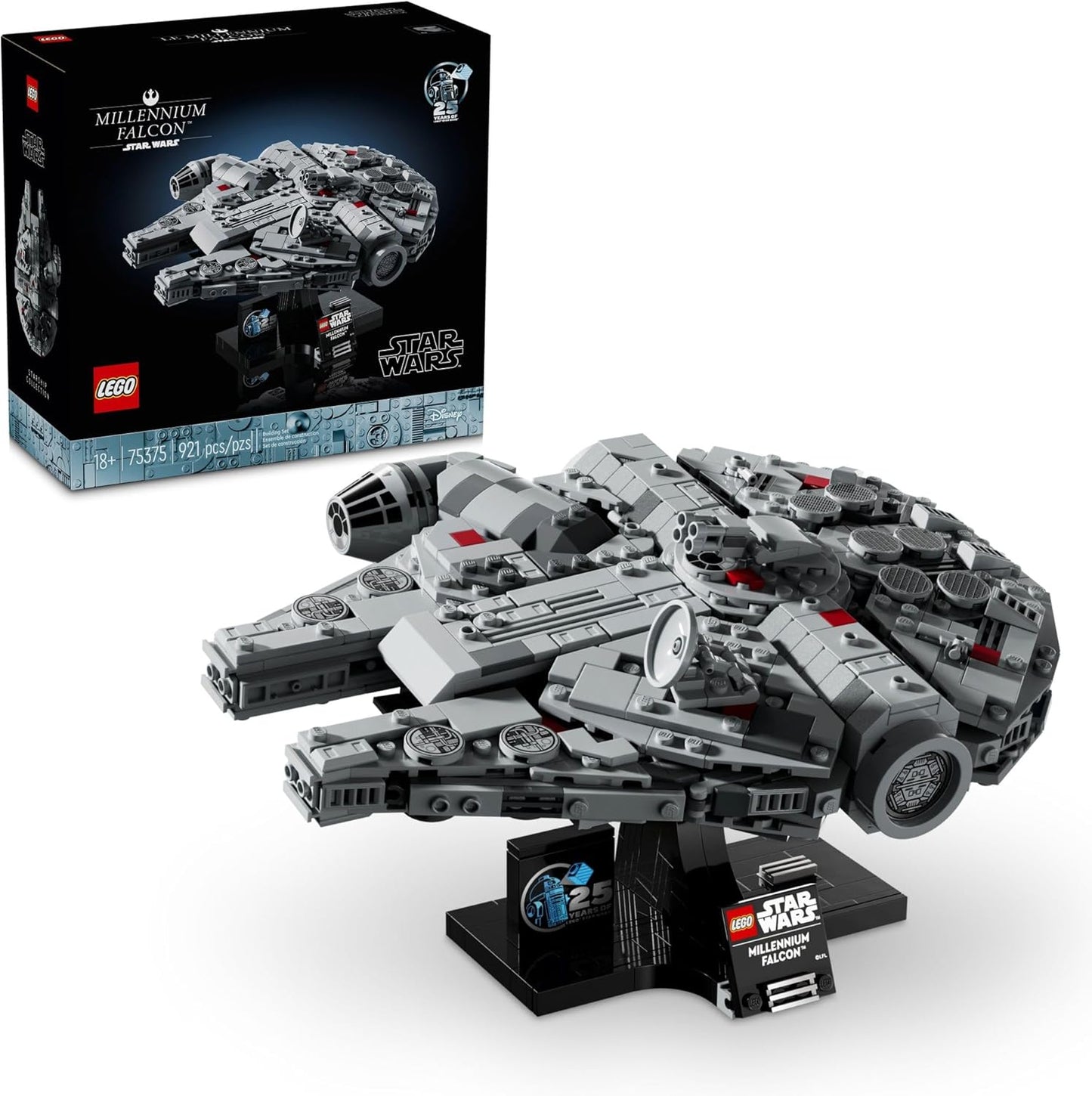 LEGO Star Wars Millennium Falcon A New Hope 25th Anniversary Collectable Model - DIY Building Sets for Adults, Men & Women, Ages 18+ - Comes with Display Stand - Star Wars Gift - 75375