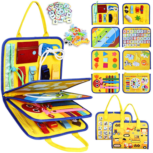 Esjay Toddler Busy Board Montessori Toys for Boys, Sensory Board Educational Activities for Learning Fine Motor Skills, Birthday Gifts for Boys Toddlers, Travel Toys for Airplane Car, Blue Dinosaur