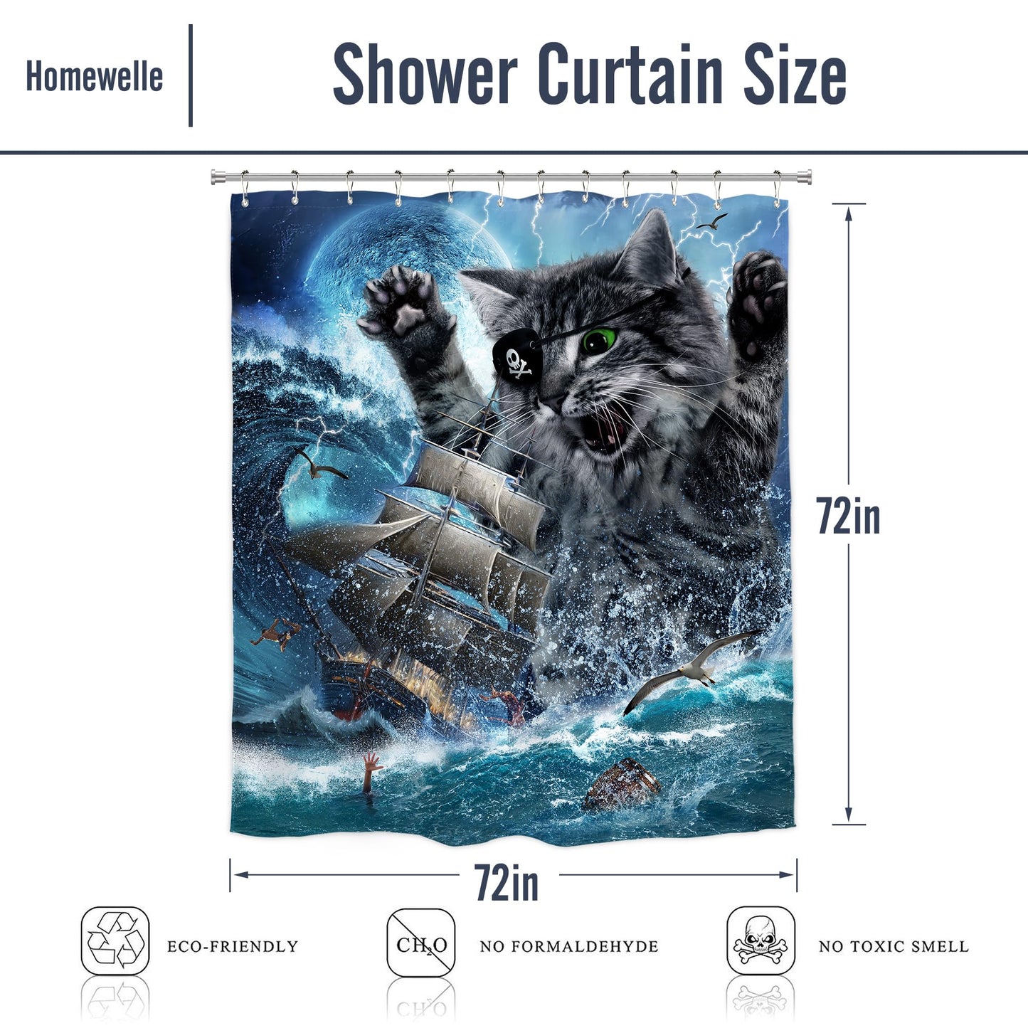 Homewelle Funny Dog Corgi Ocean Shower Curtain Riding Shark 72Wx72H Inch Sea Waves Seagull Fish Cool Animal Surfing Blue Cute Kids Waterproof Polyester Fabric Bathroom Bathtub