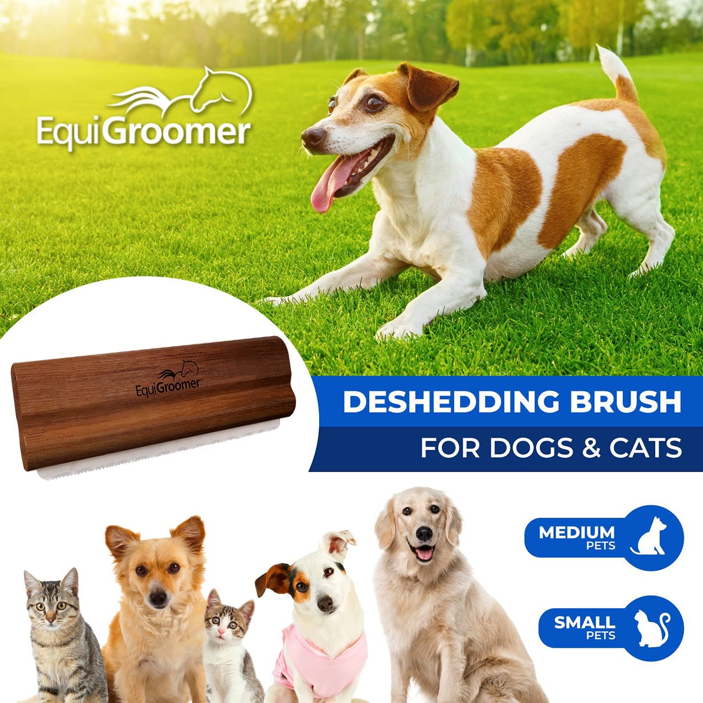 EasyGroomer Deshedding Brush for Dogs Cats Blue Undercoat Tool for Large and Small Pets Comb Removes Loose Dirt, Hair and Fur